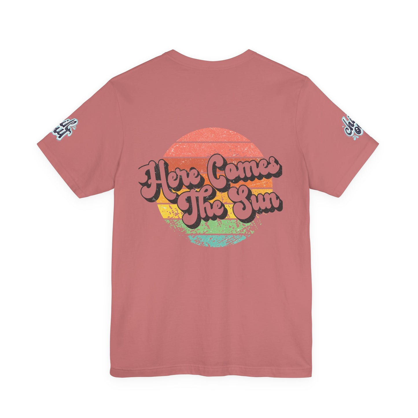 Summer Surf Tee – “Here Comes The Sun” Vintage Surfboard & Palm Graphic T-Shirt