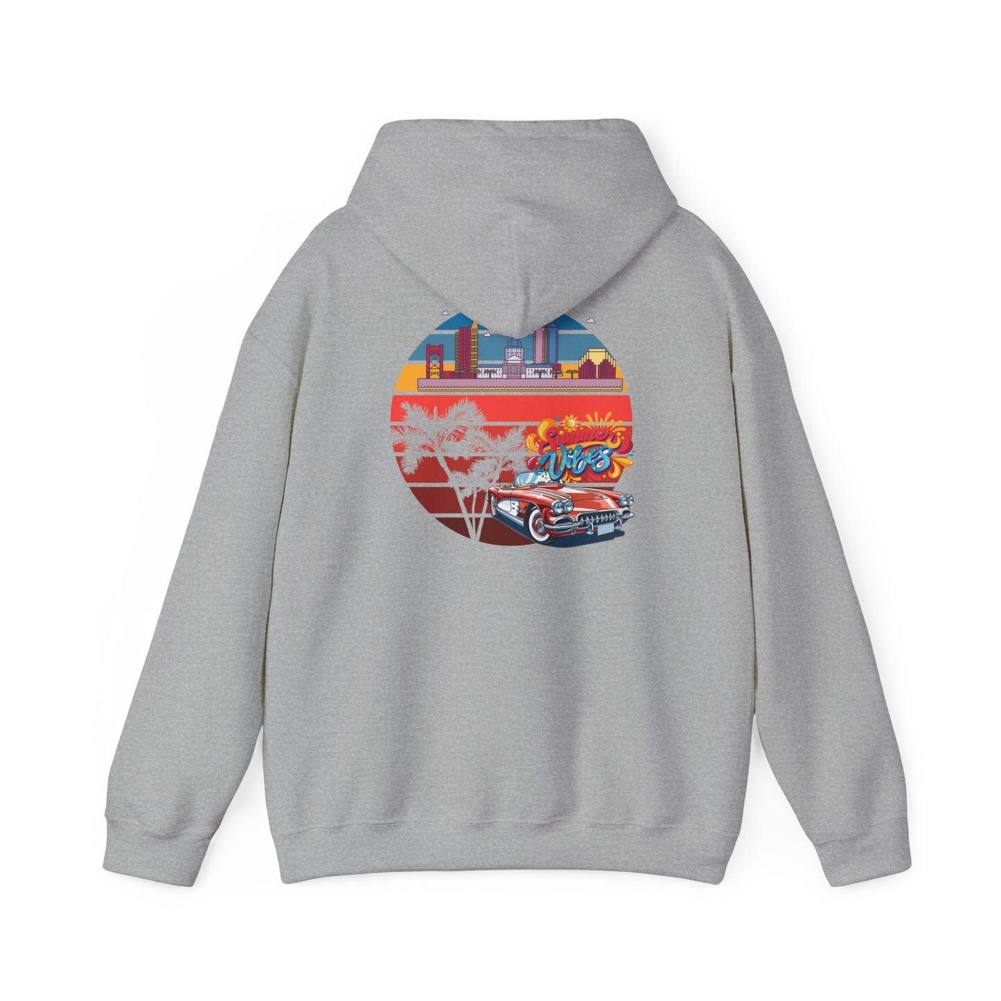 Los Angeles Retro Surf Hoodie — Vintage Sunset Car & Palm Tree Sweatshirt