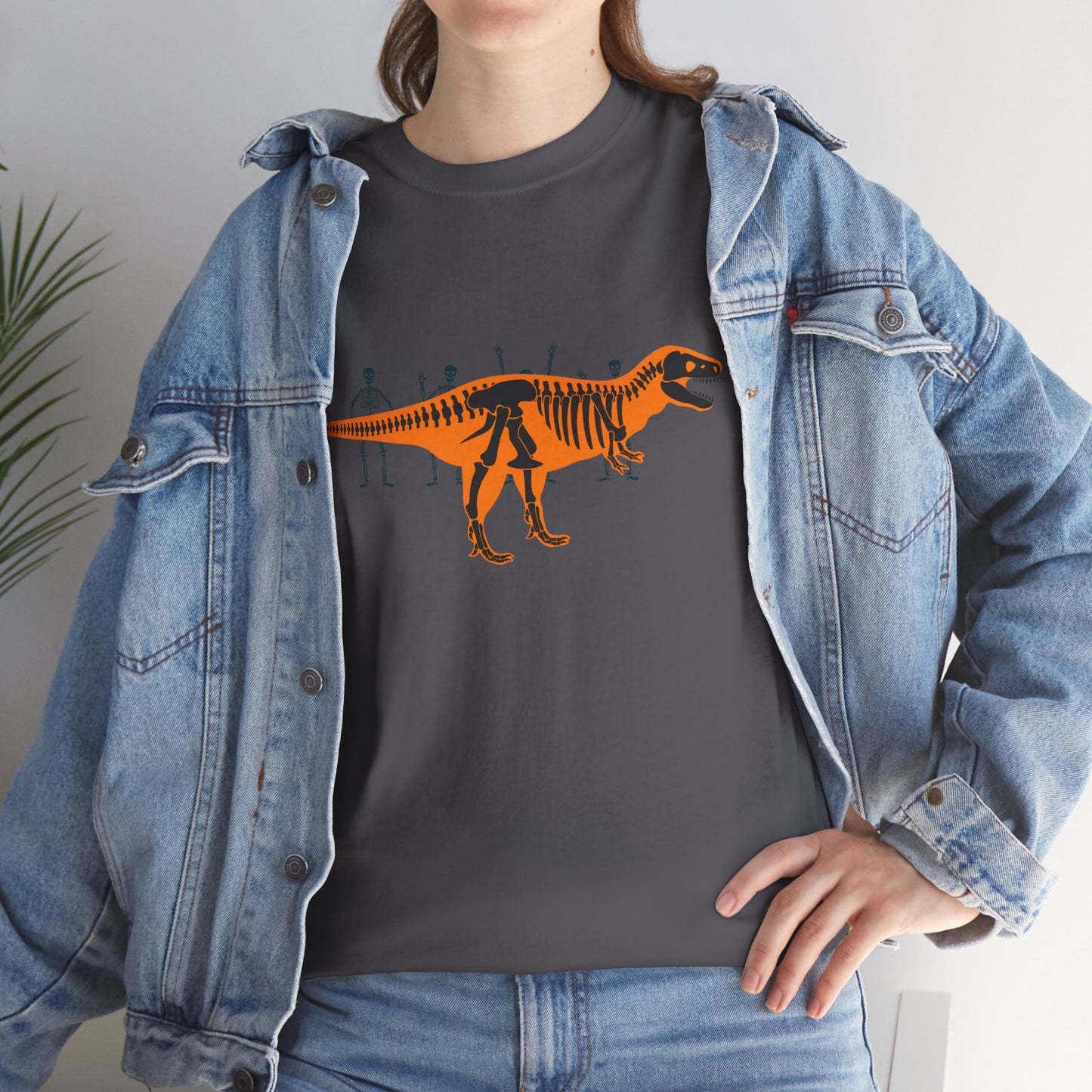 Dinosaur Graphic Tee — Retro Neon T-Rex & Skeleton Shirt