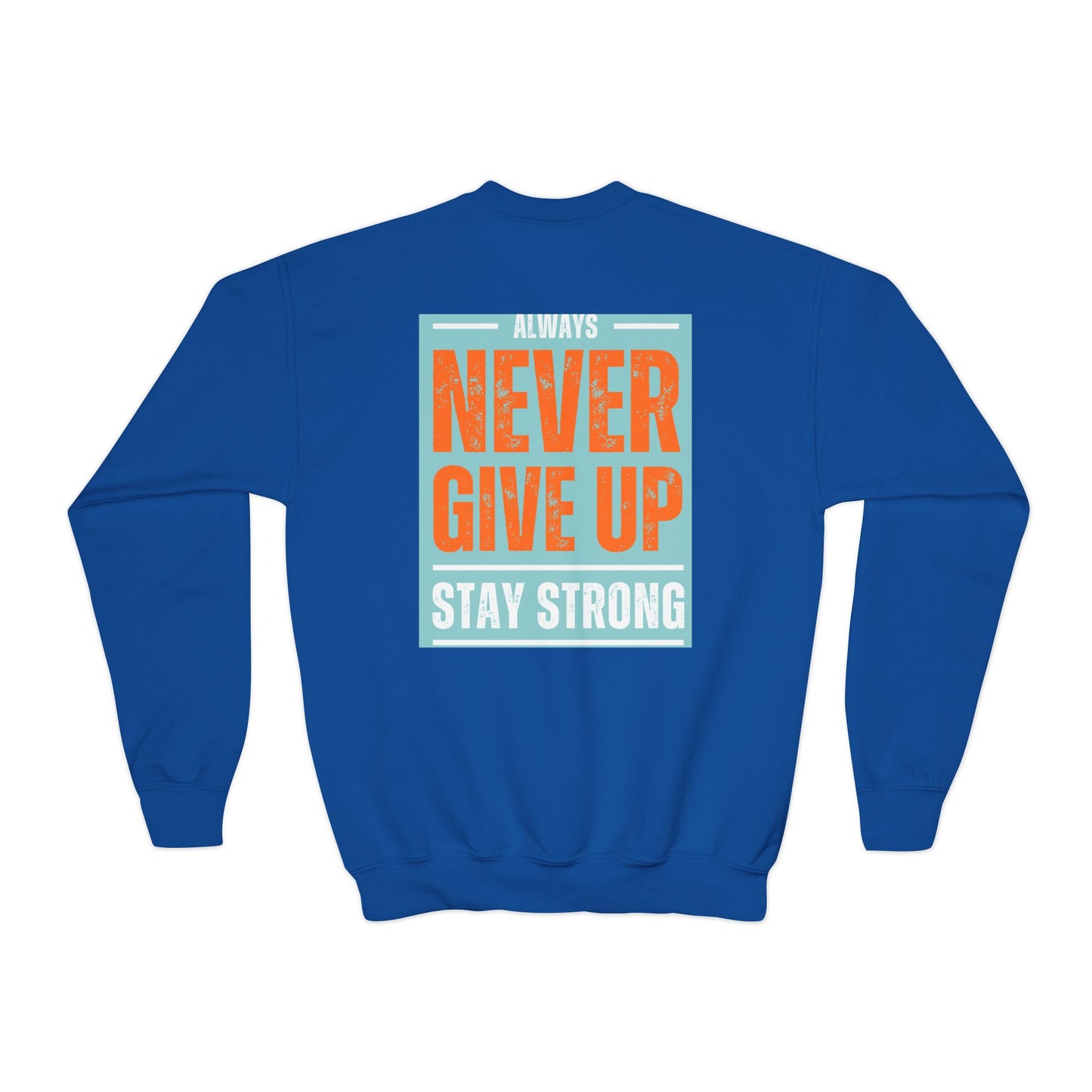Youth Crewneck Sweatshirt — Stay Focused / Never Give Up Motivational Sweatshirt