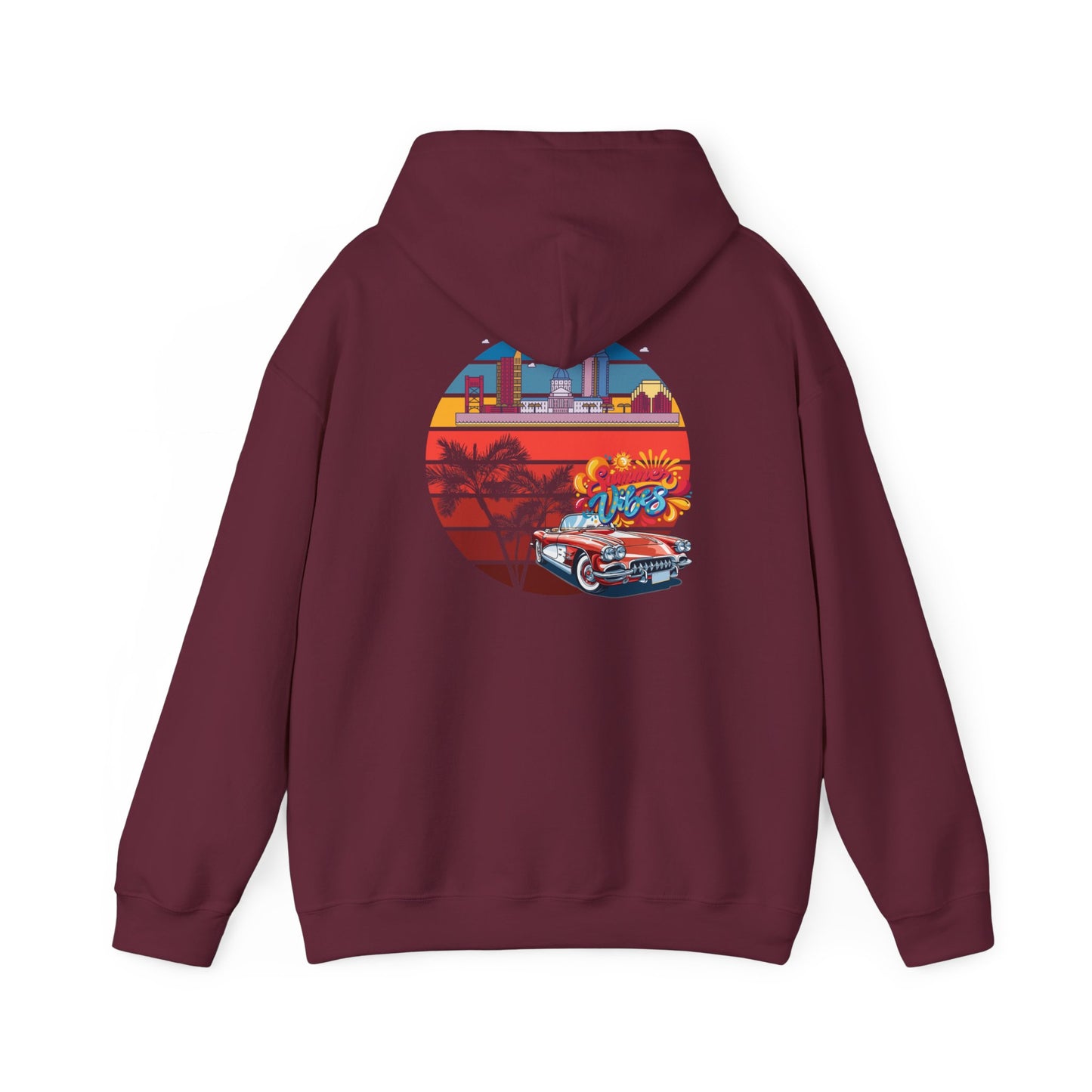 Los Angeles Retro Surf Hoodie — Vintage Sunset Car & Palm Tree Sweatshirt