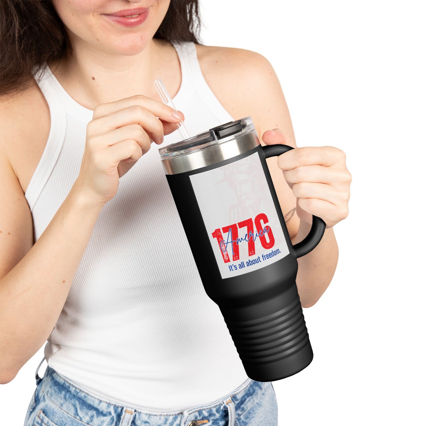 40oz Insulated Travel Mug — American Flag Patriotic Stainless Steel Tumbler