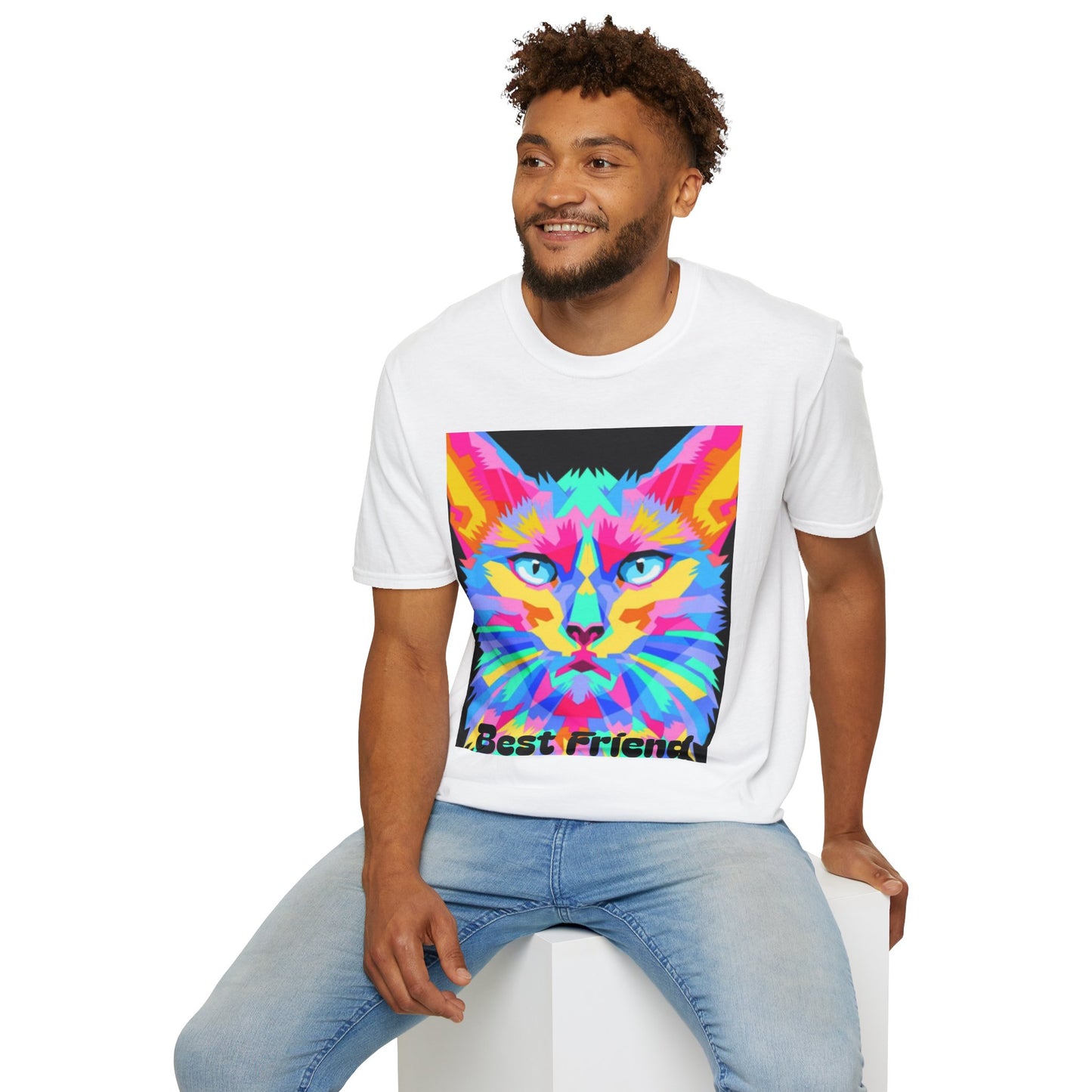 Colorful Pop Art Cat T-Shirt — "Best Friend" Graphic Tee