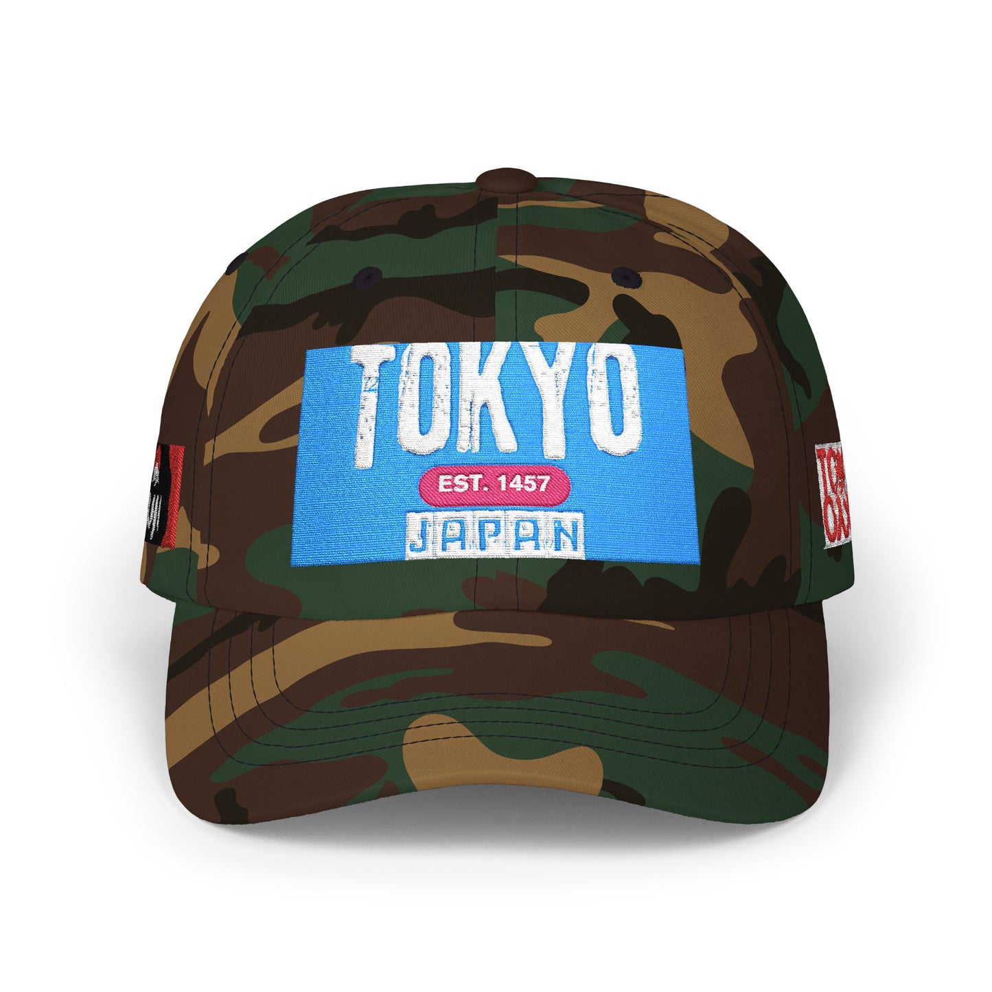 Tokyo Retro Patch Dad Cap – White Embroidered Travel Baseball Hat