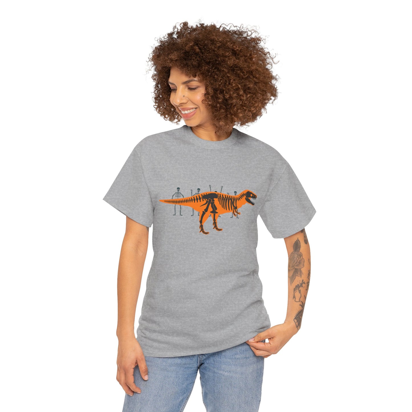 Dinosaur Graphic Tee — Retro Neon T-Rex & Skeleton Shirt