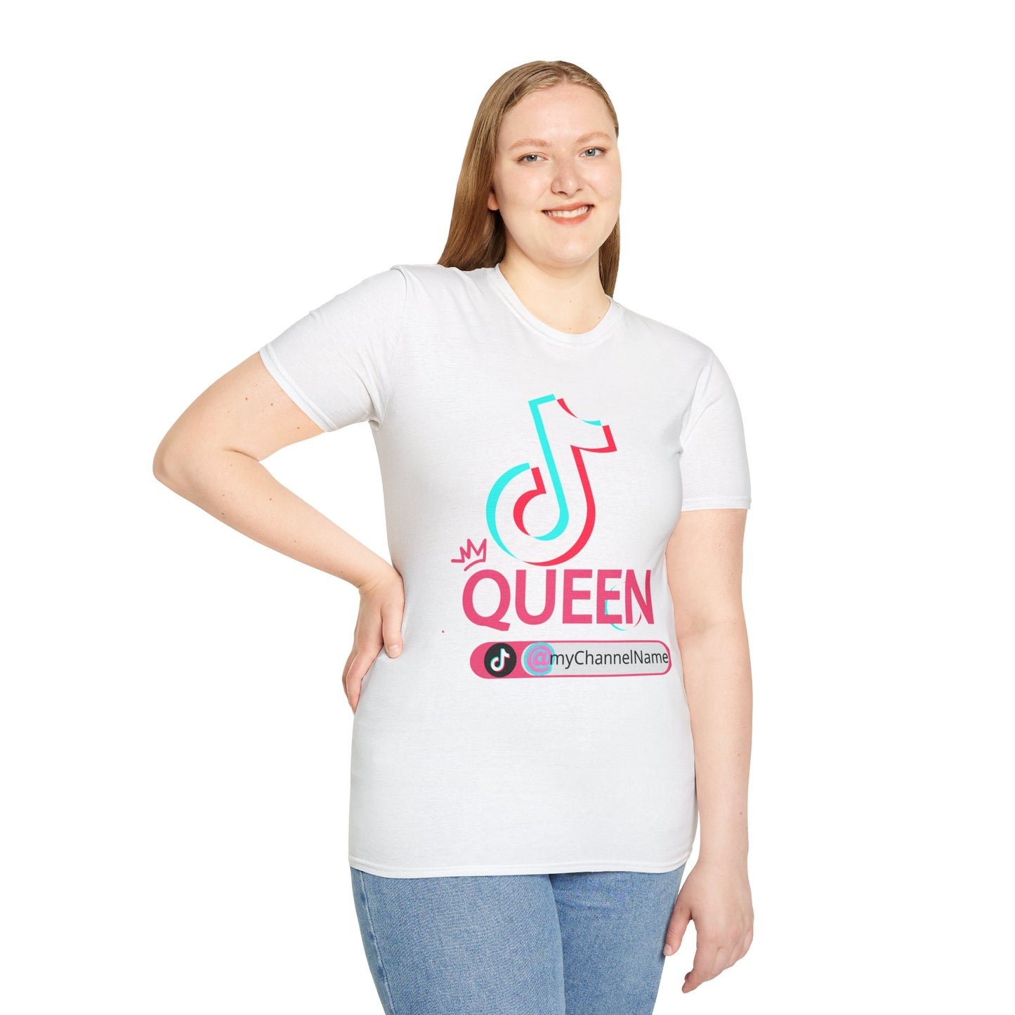 TikTok Queen Graphic T-Shirt — Personalized Channel Name, 'New Day New Start' Back Design