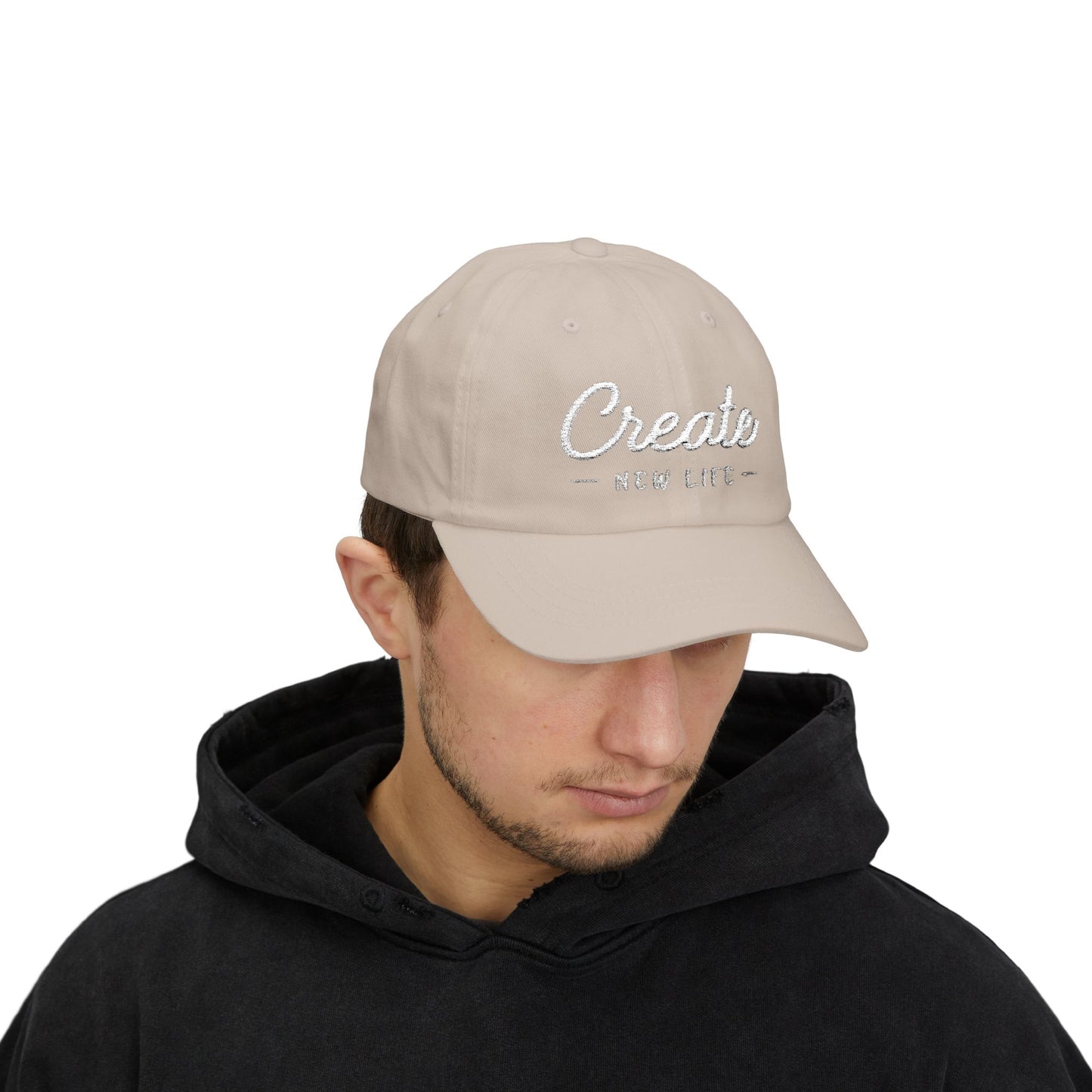 Create New Life — Embroidered White Baseball Cap for Regular Use