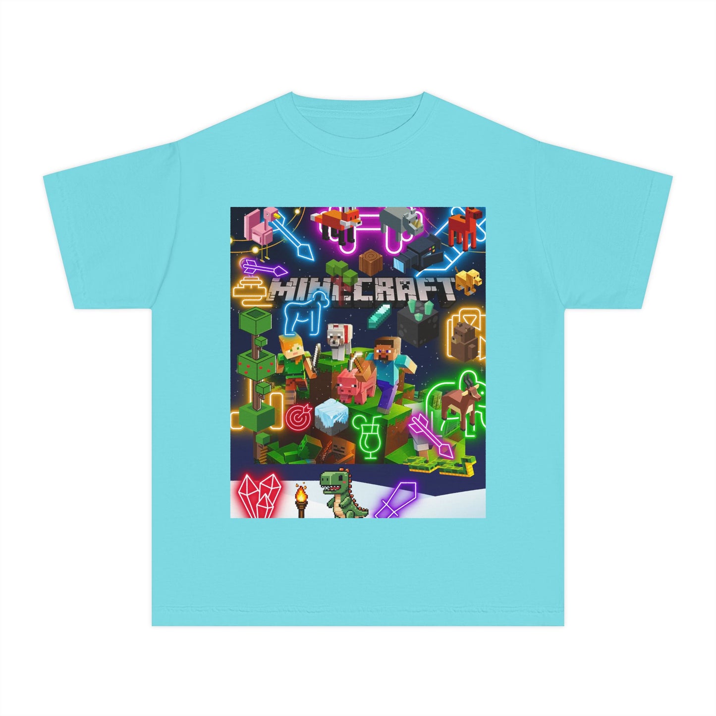Minecraft & Roblox Neon Kids Tee — Youth Gaming Graphic Shirt