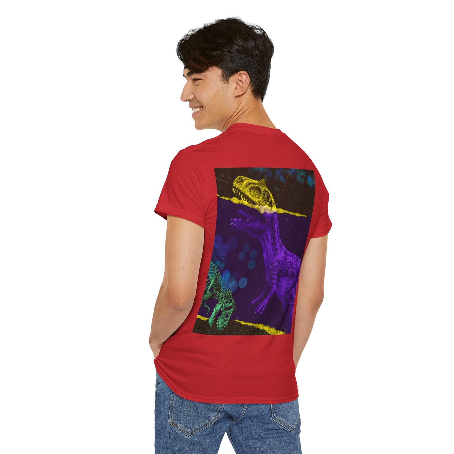 Dinosaur Graphic Tee — Retro Neon T-Rex & Skeleton Shirt