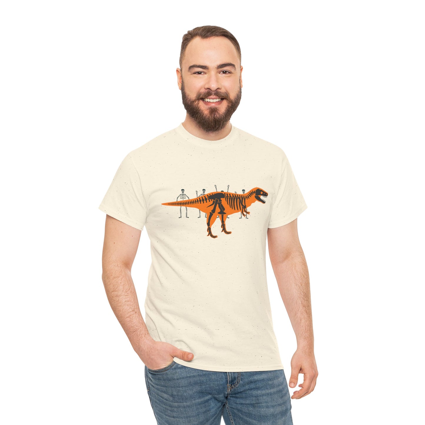 Dinosaur Graphic Tee — Retro Neon T-Rex & Skeleton Shirt