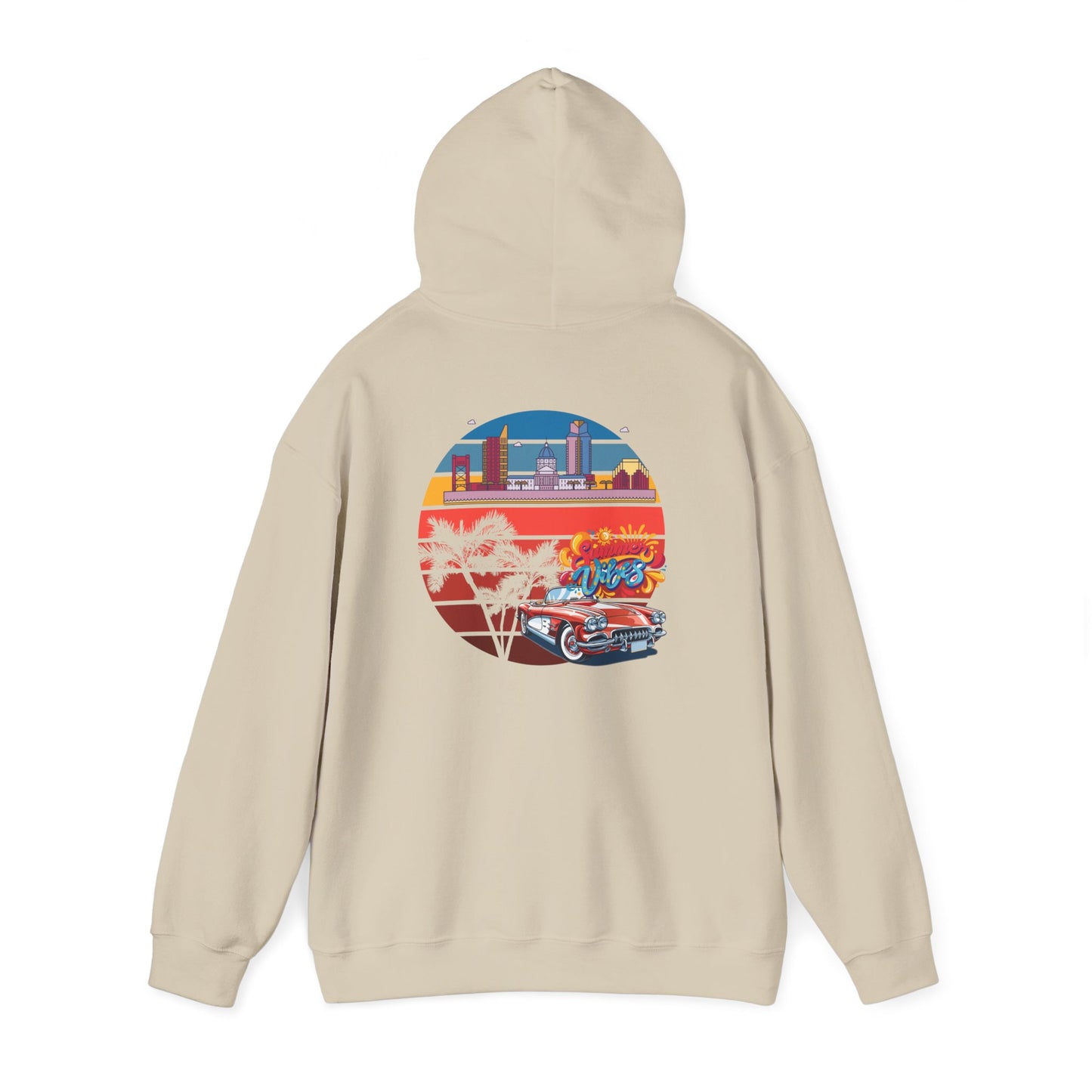 Los Angeles Retro Surf Hoodie — Vintage Sunset Car & Palm Tree Sweatshirt