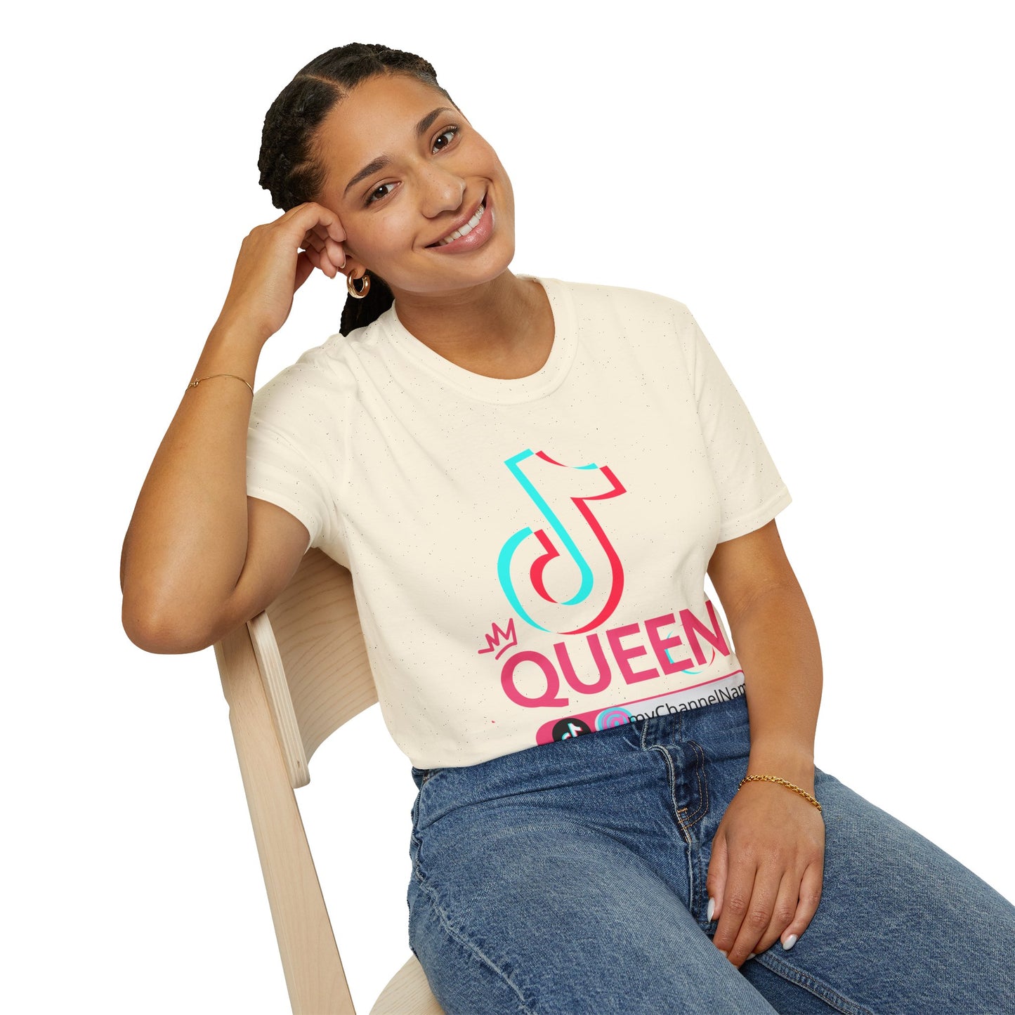 TikTok Queen Graphic T-Shirt — Personalized Channel Name, 'New Day New Start' Back Design