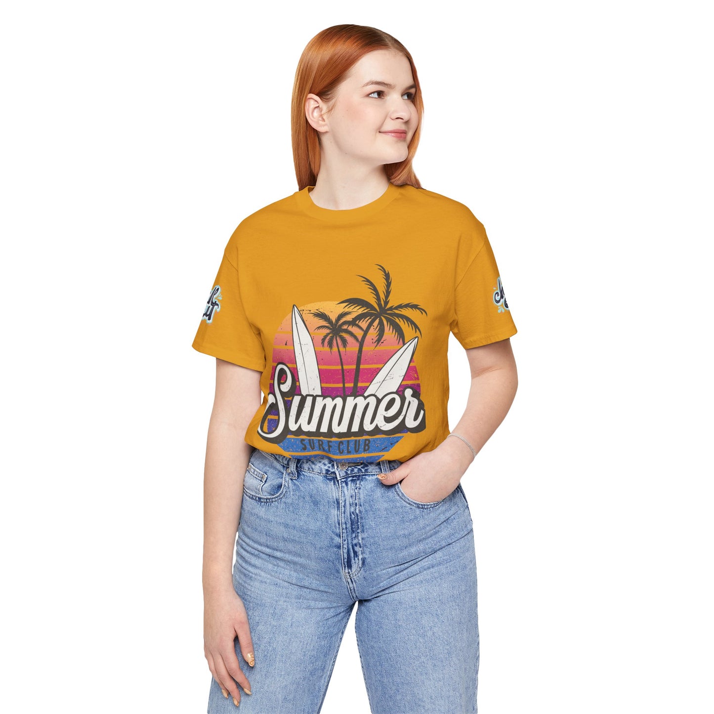 Summer Surf Tee – “Here Comes The Sun” Vintage Surfboard & Palm Graphic T-Shirt