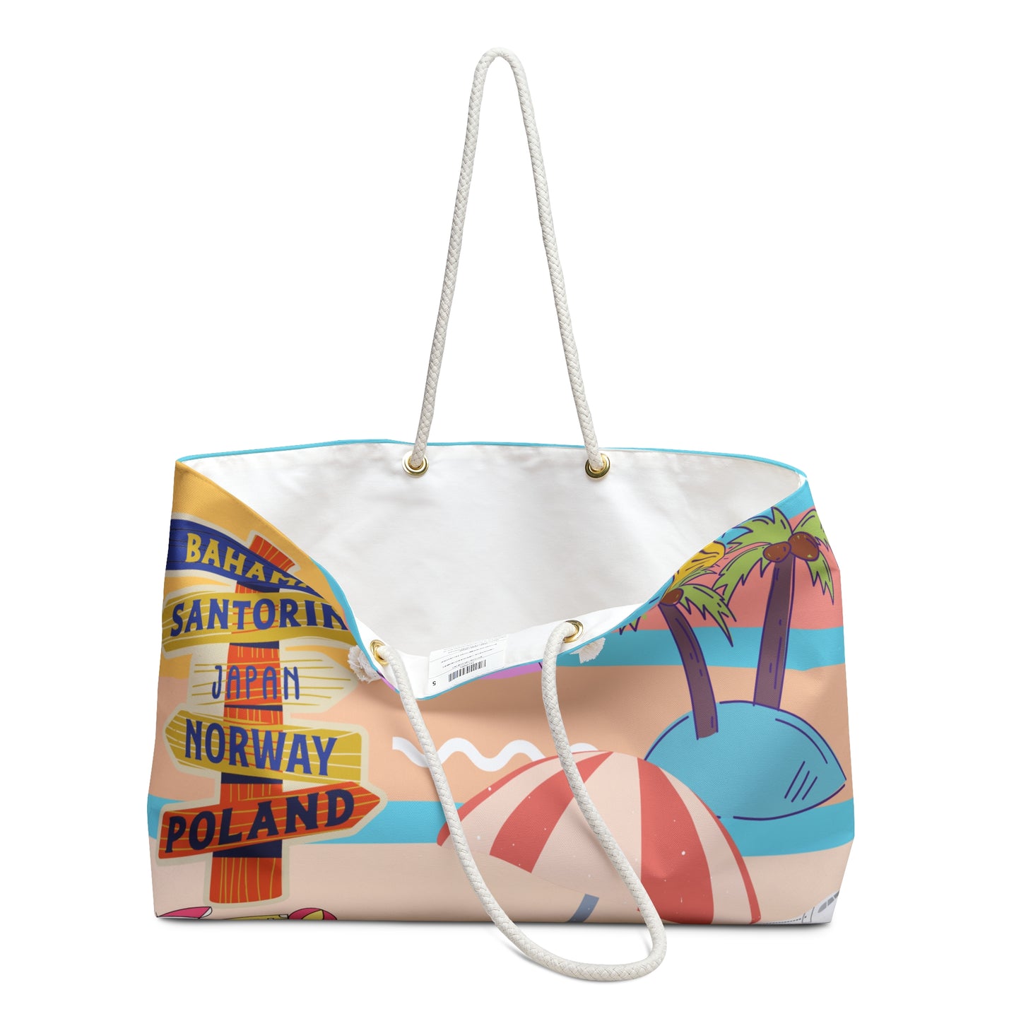 Beach Travel Weekender Summer Bag – Tropical Vacation Tote with Destination Sign & Flip Flop Design