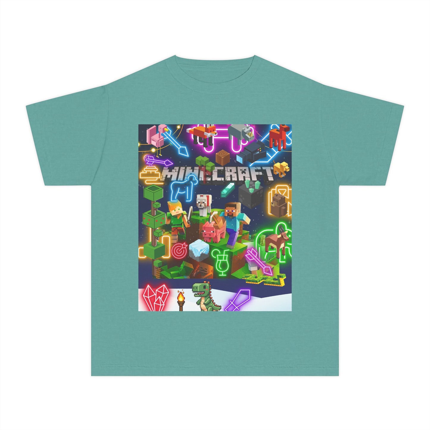 Minecraft & Roblox Neon Kids Tee — Youth Gaming Graphic Shirt