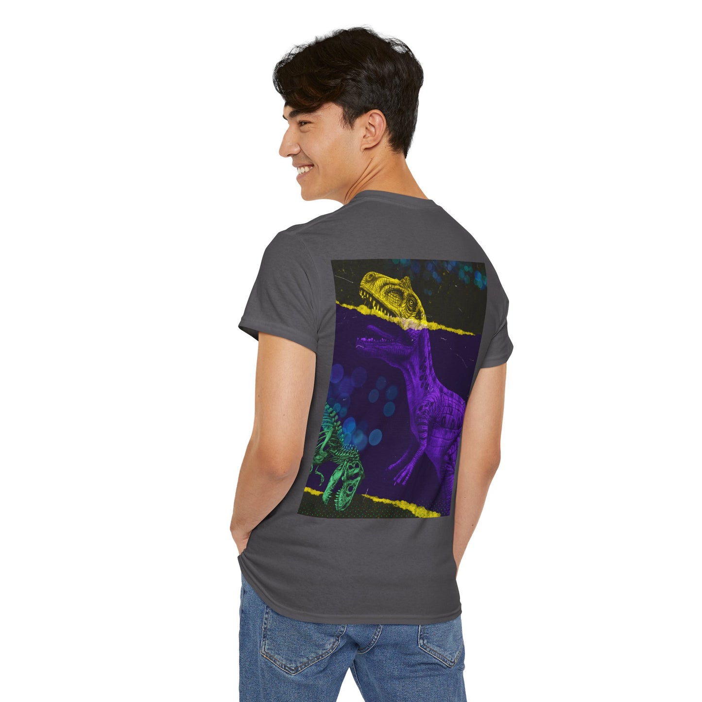 Dinosaur Graphic Tee — Retro Neon T-Rex & Skeleton Shirt