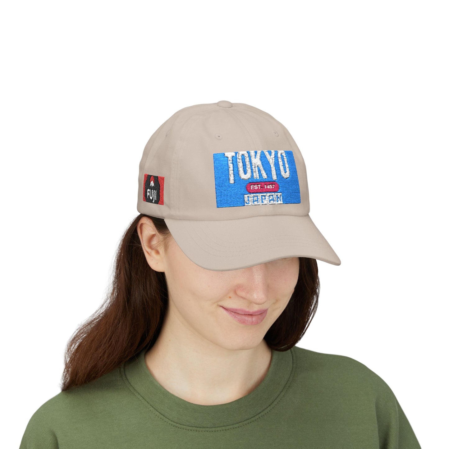 Tokyo Retro Patch Dad Cap – White Embroidered Travel Baseball Hat