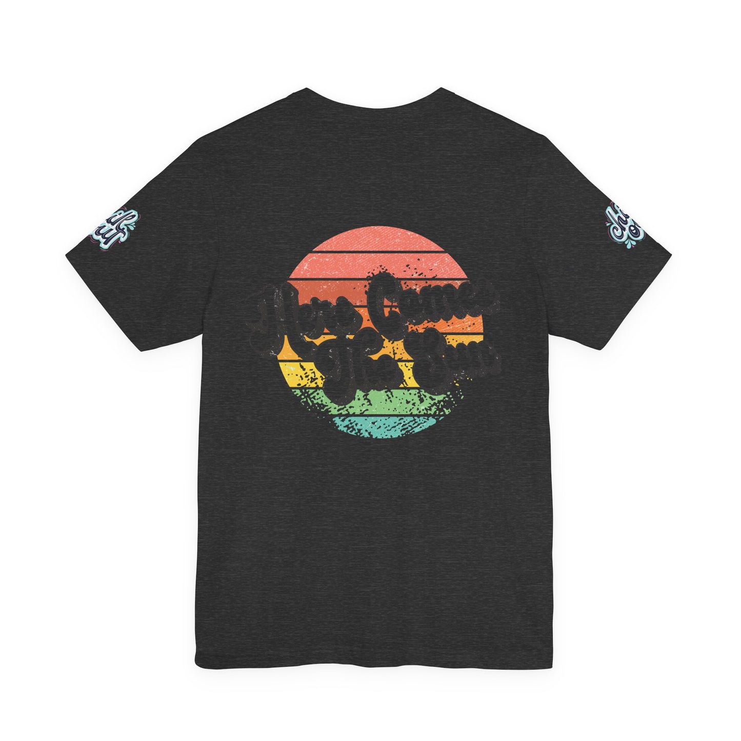 Summer Surf Tee – “Here Comes The Sun” Vintage Surfboard & Palm Graphic T-Shirt