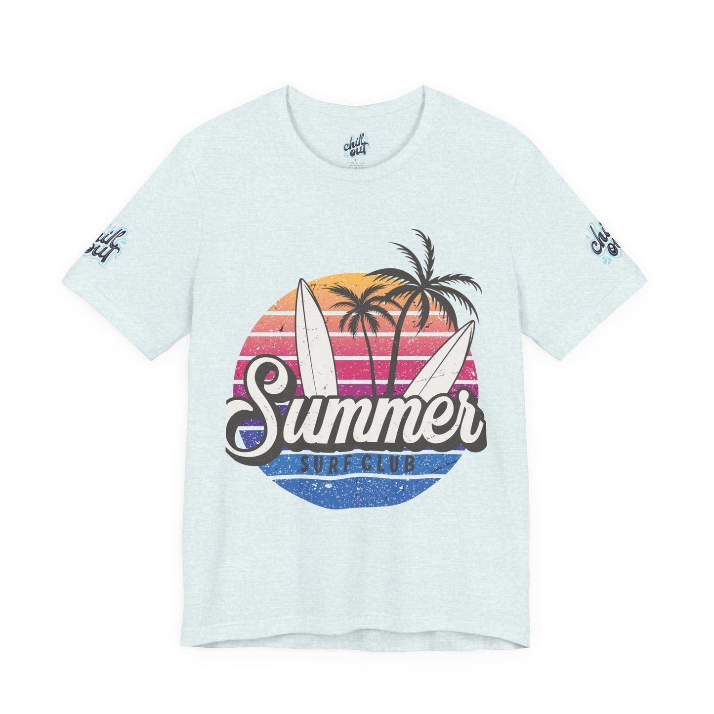 Summer Surf Tee – “Here Comes The Sun” Vintage Surfboard & Palm Graphic T-Shirt