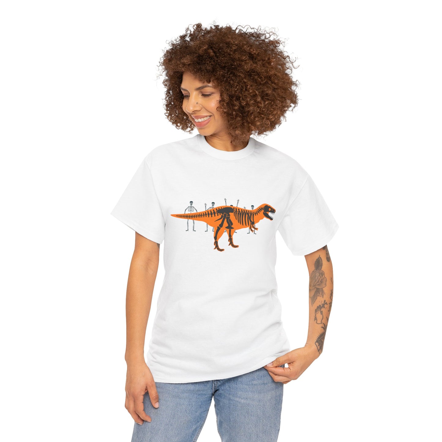 Dinosaur Graphic Tee — Retro Neon T-Rex & Skeleton Shirt