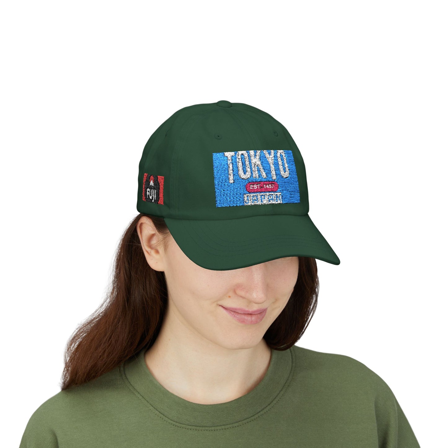 Tokyo Retro Patch Dad Cap – White Embroidered Travel Baseball Hat