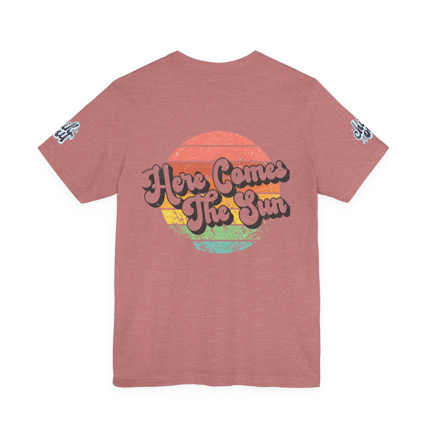 Summer Surf Tee – “Here Comes The Sun” Vintage Surfboard & Palm Graphic T-Shirt