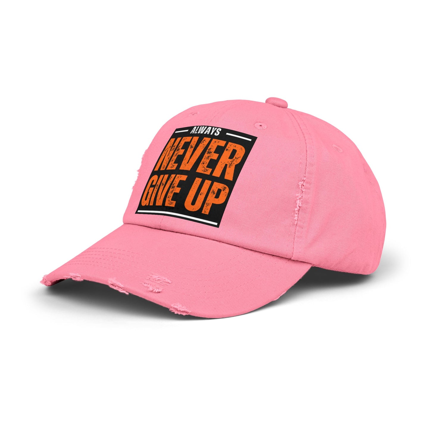 Never Give Up Distressed Cap — Motivational Baseball Hat