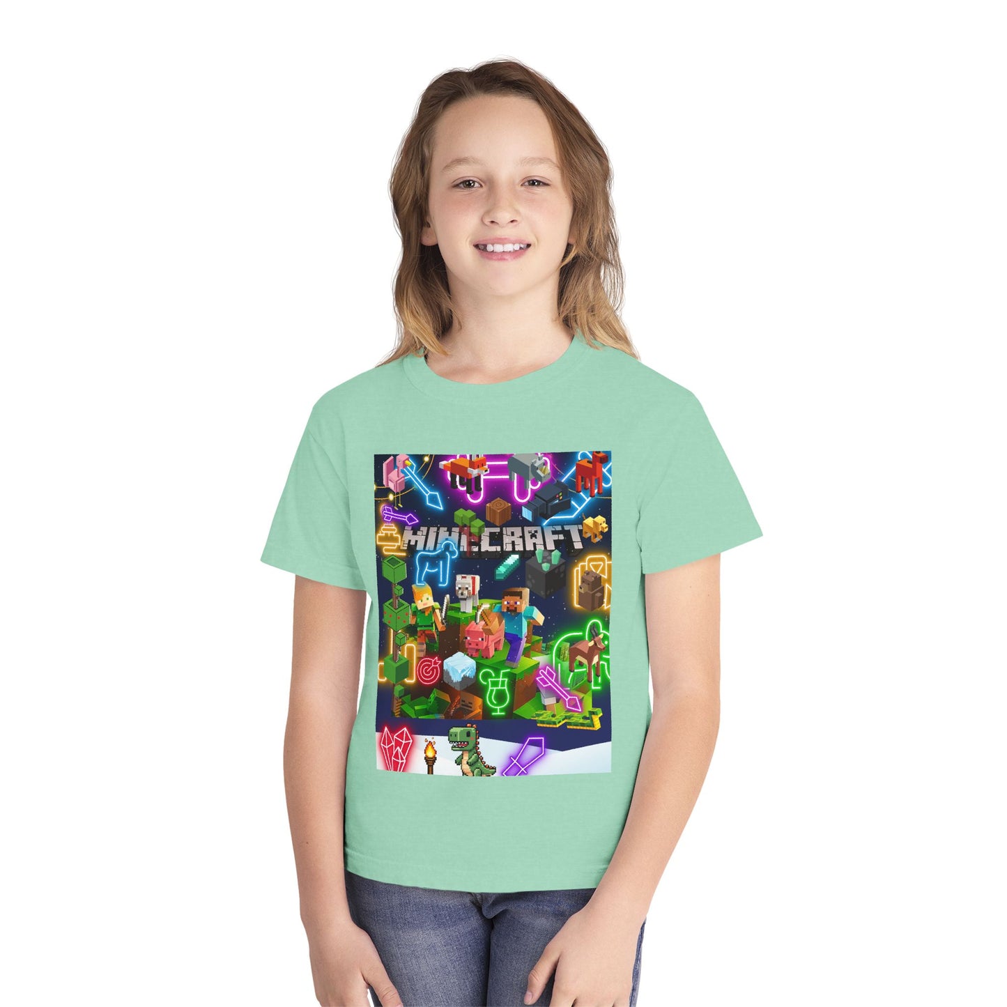 Minecraft & Roblox Neon Kids Tee — Youth Gaming Graphic Shirt