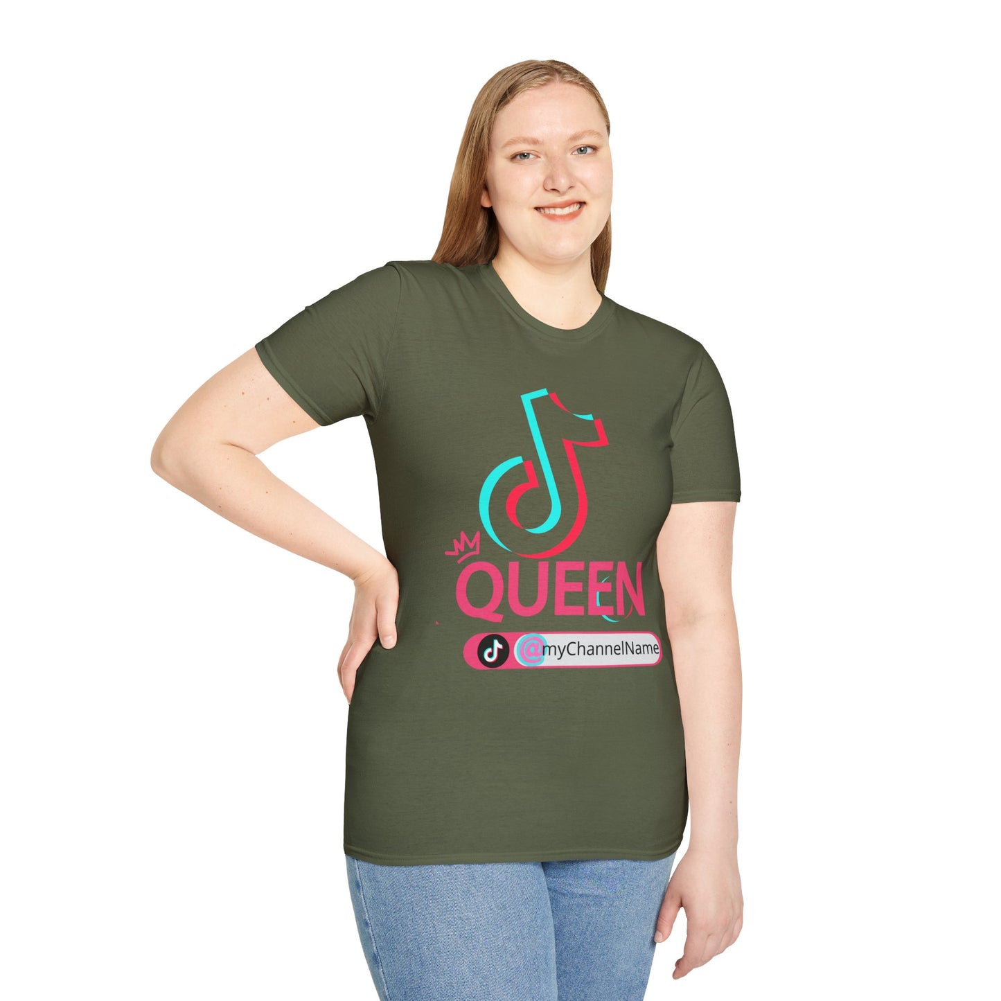 TikTok Queen Graphic T-Shirt — Personalized Channel Name, 'New Day New Start' Back Design