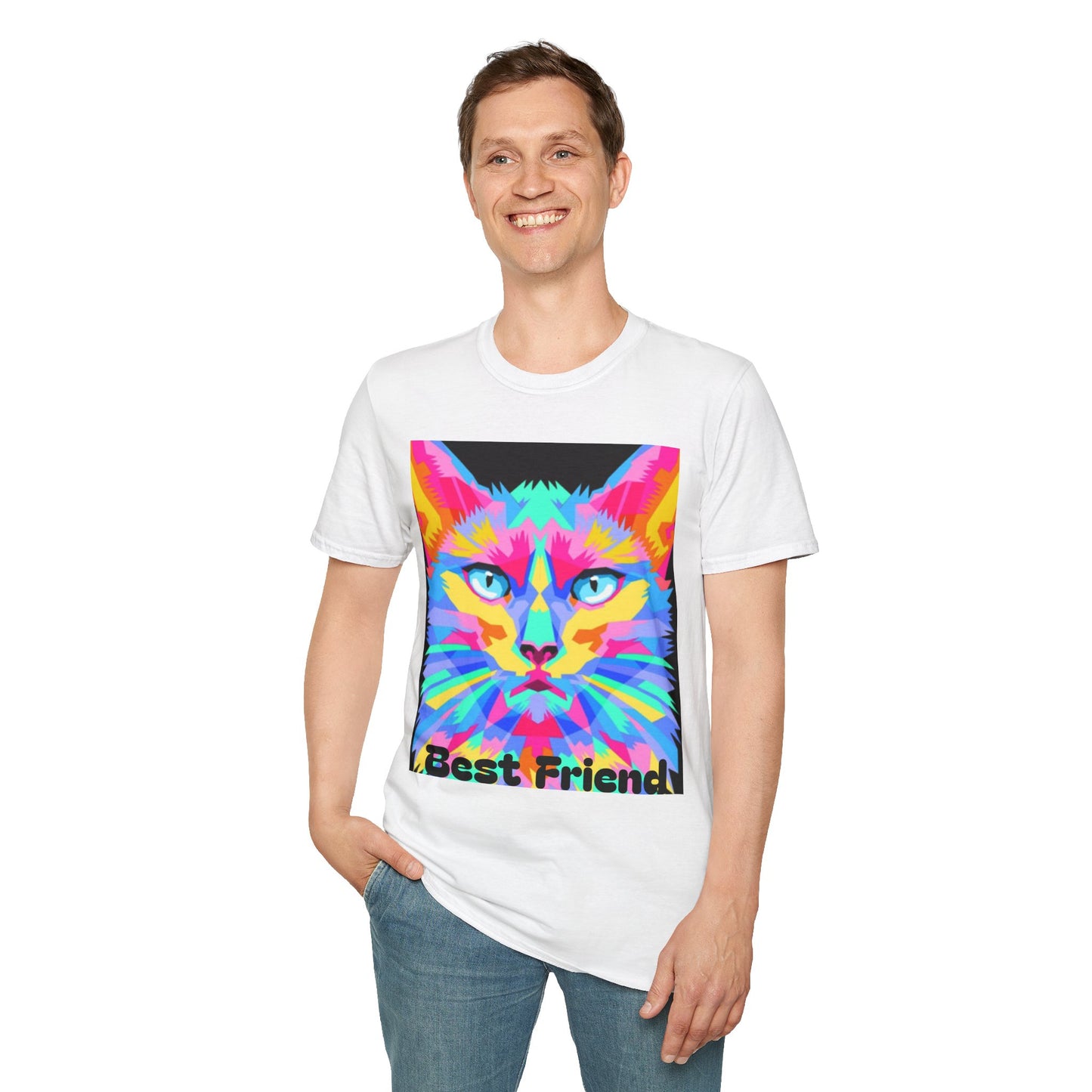 Colorful Pop Art Cat T-Shirt — "Best Friend" Graphic Tee
