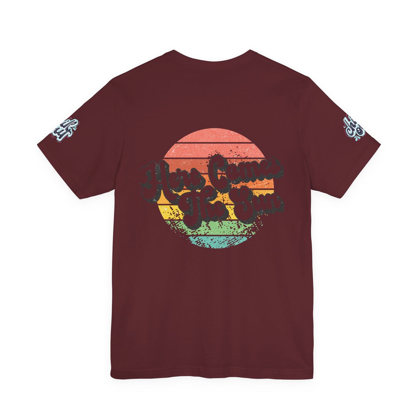 Summer Surf Tee – “Here Comes The Sun” Vintage Surfboard & Palm Graphic T-Shirt