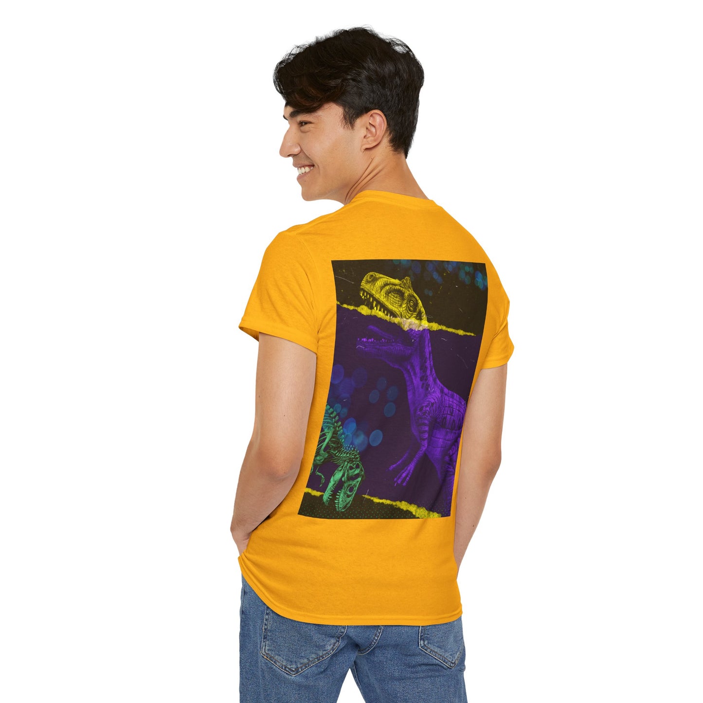 Dinosaur Graphic Tee — Retro Neon T-Rex & Skeleton Shirt