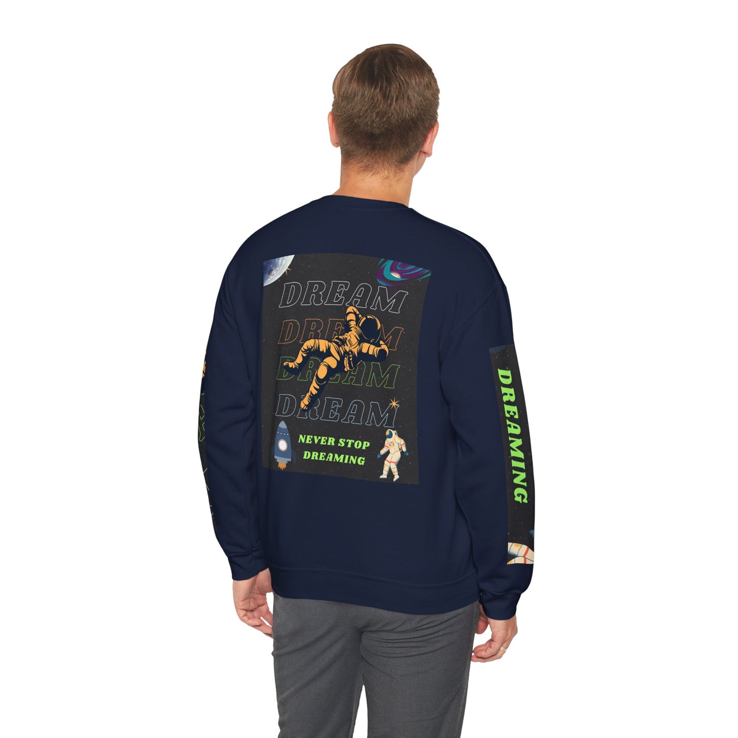Space Crewneck Sweatshirt — “Seeking a New Planet for Life” Astronaut Graphic
