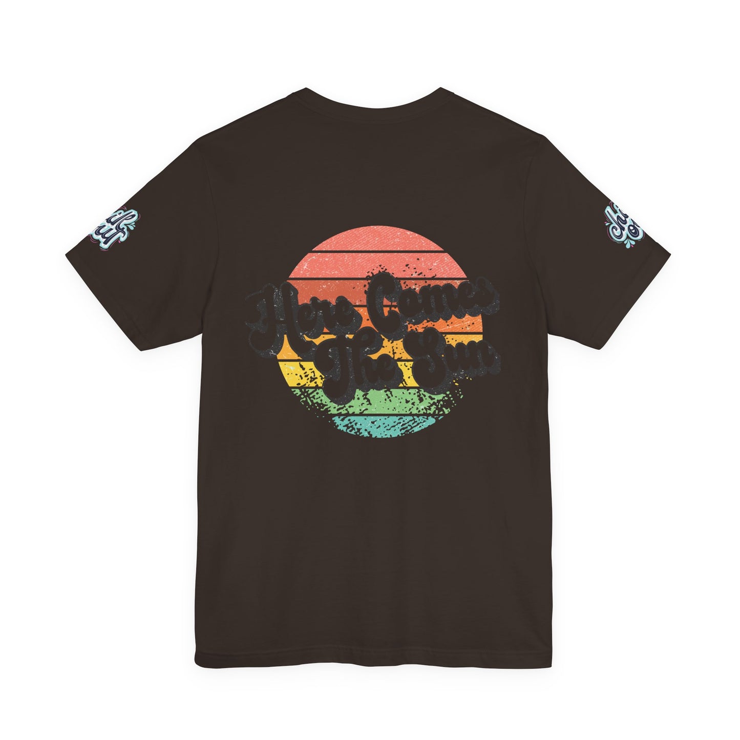 Summer Surf Tee – “Here Comes The Sun” Vintage Surfboard & Palm Graphic T-Shirt