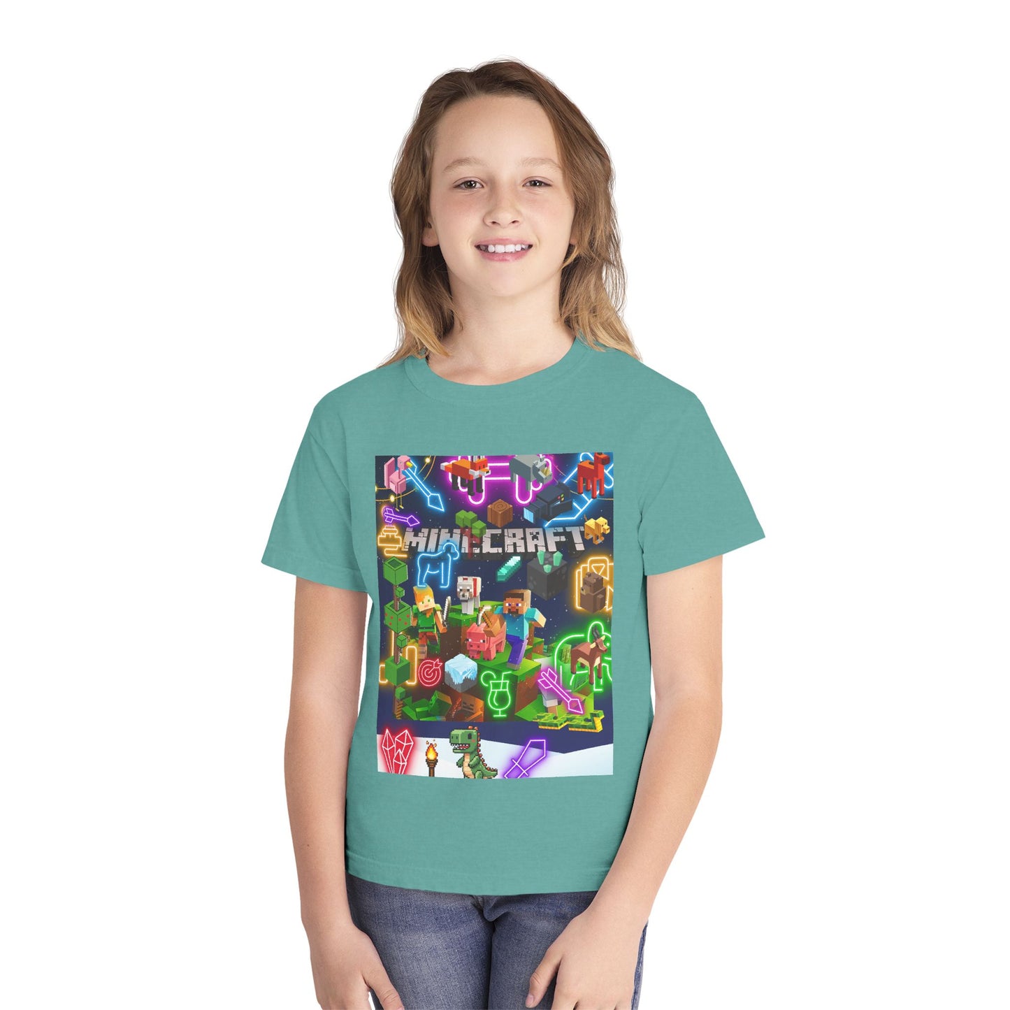 Minecraft & Roblox Neon Kids Tee — Youth Gaming Graphic Shirt