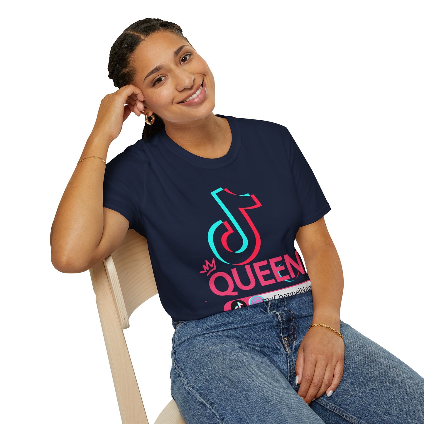 TikTok Queen Graphic T-Shirt — Personalized Channel Name, 'New Day New Start' Back Design