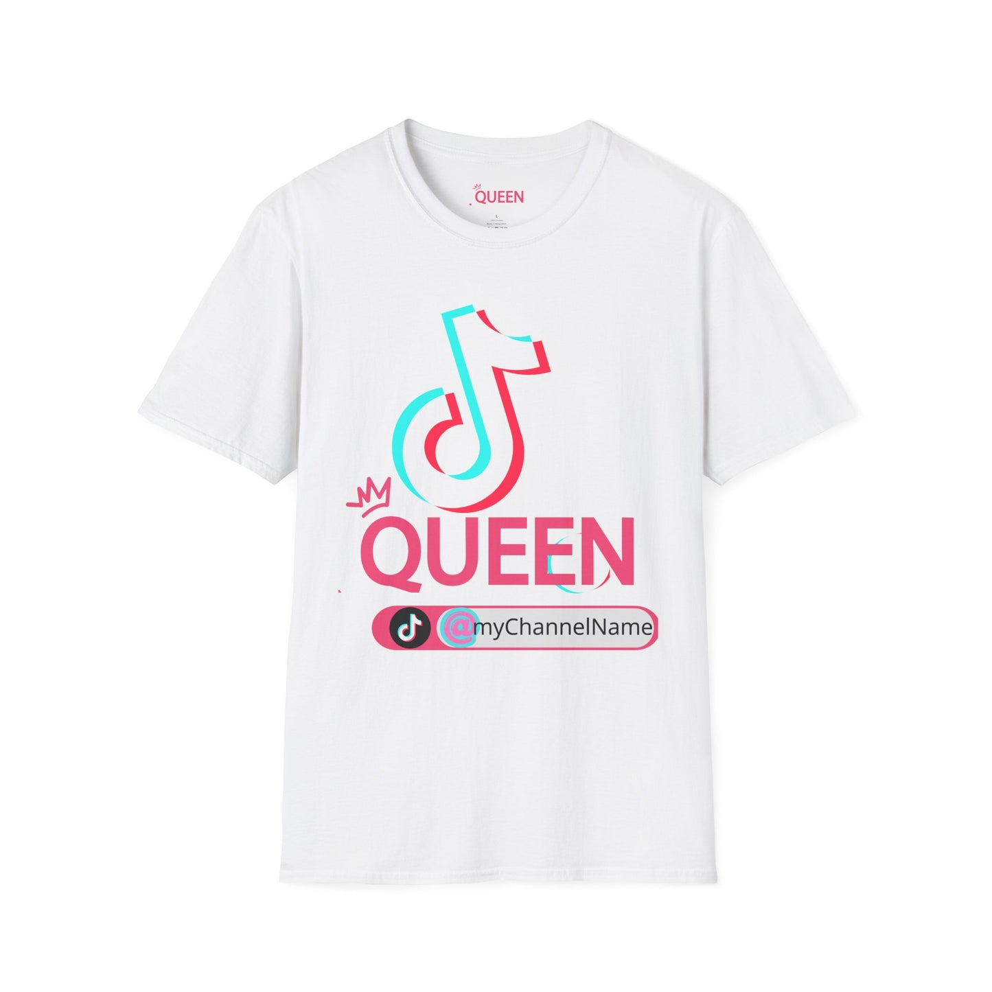 TikTok Queen Graphic T-Shirt — Personalized Channel Name, 'New Day New Start' Back Design