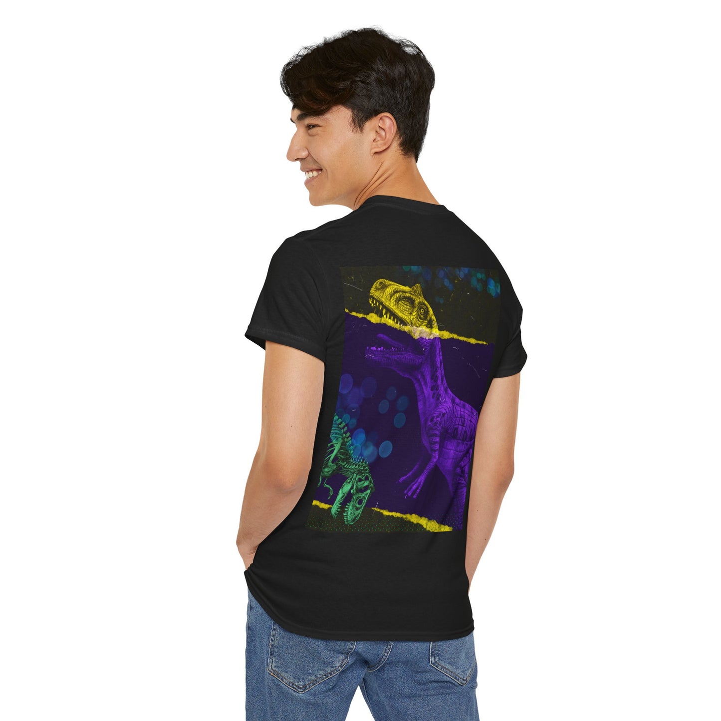 Dinosaur Graphic Tee — Retro Neon T-Rex & Skeleton Shirt