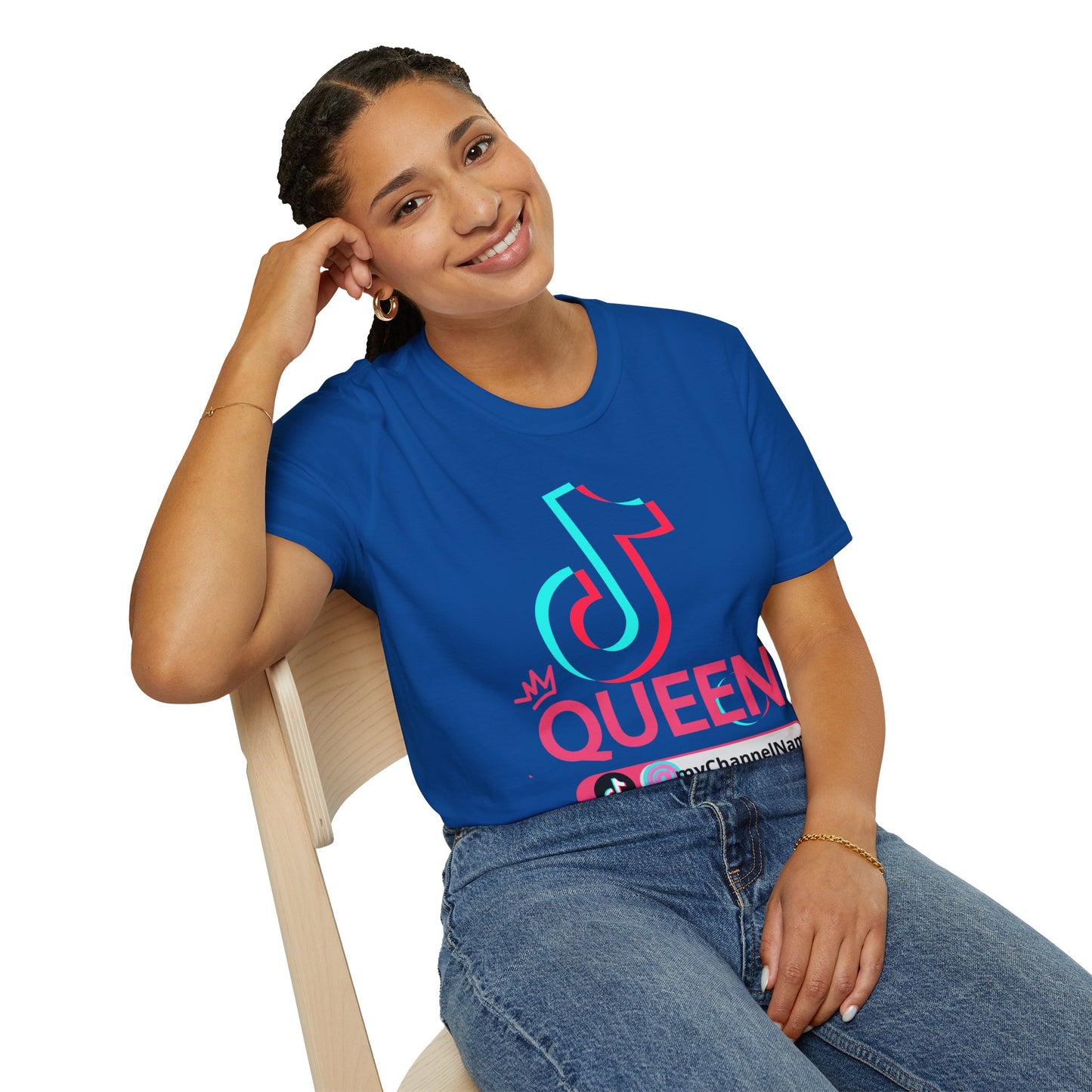 TikTok Queen Graphic T-Shirt — Personalized Channel Name, 'New Day New Start' Back Design