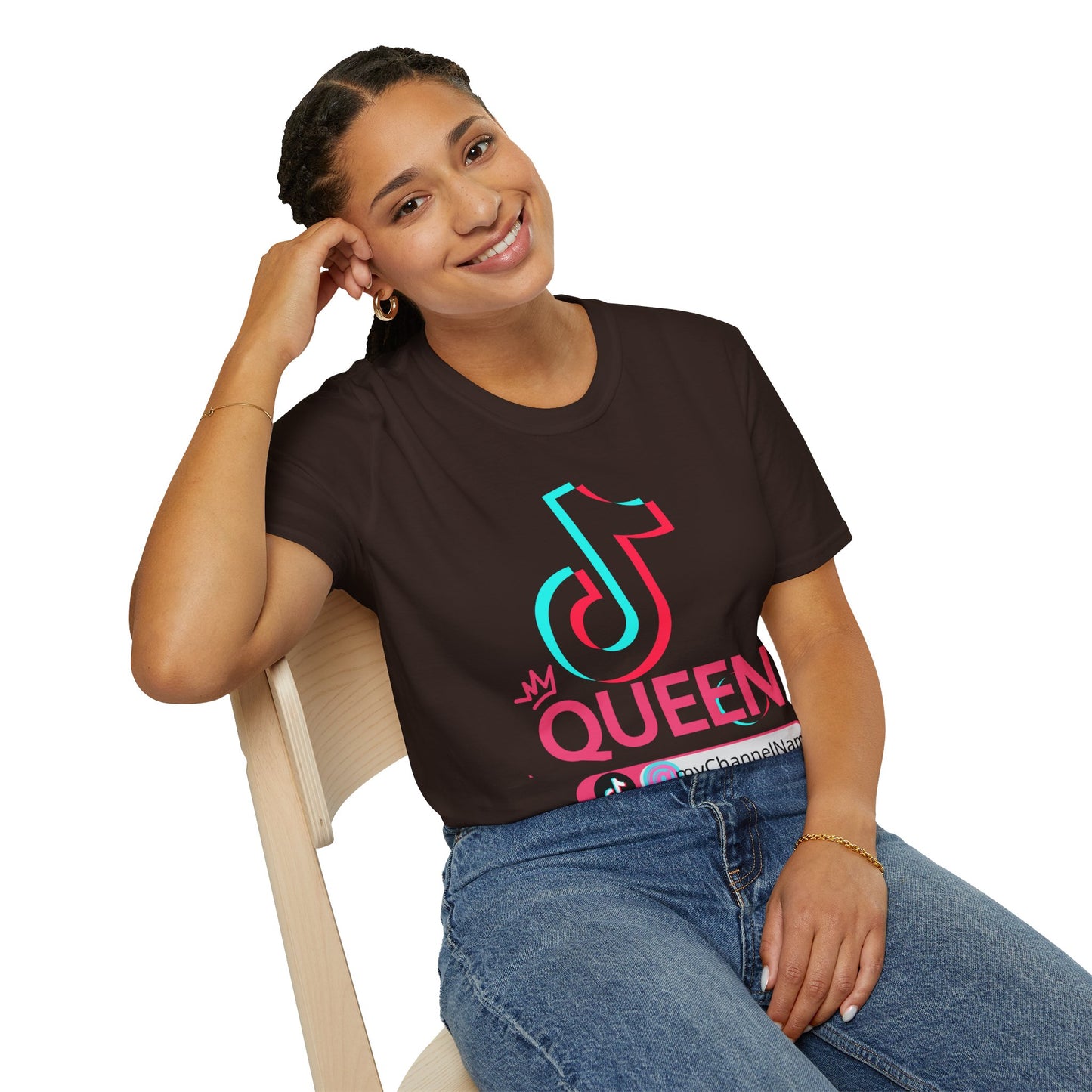 TikTok Queen Graphic T-Shirt — Personalized Channel Name, 'New Day New Start' Back Design