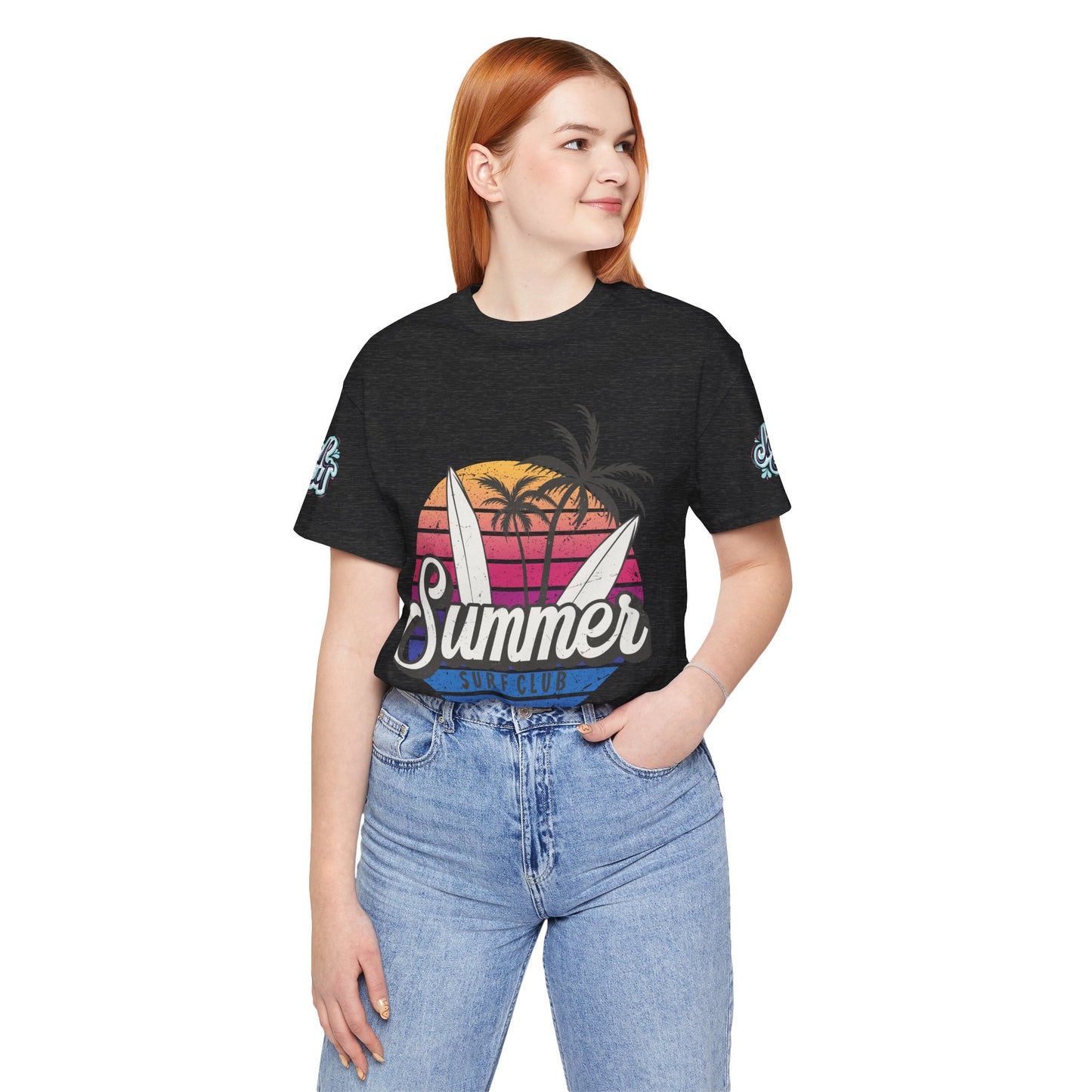 Summer Surf Tee – “Here Comes The Sun” Vintage Surfboard & Palm Graphic T-Shirt
