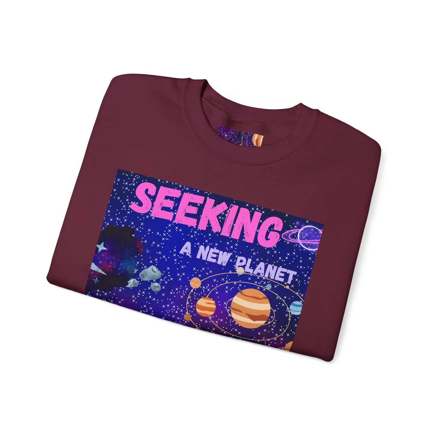 Space Crewneck Sweatshirt — “Seeking a New Planet for Life” Astronaut Graphic