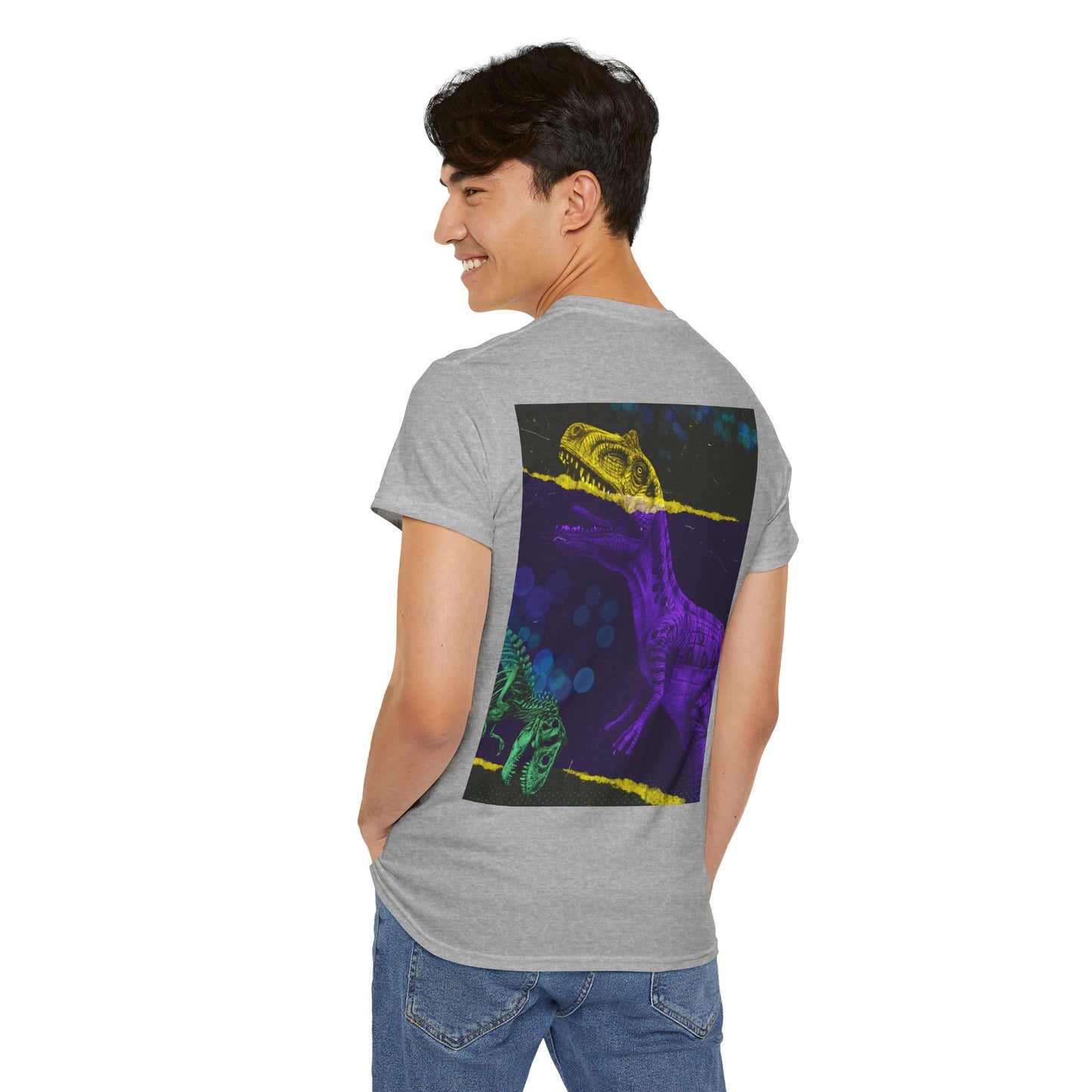 Dinosaur Graphic Tee — Retro Neon T-Rex & Skeleton Shirt
