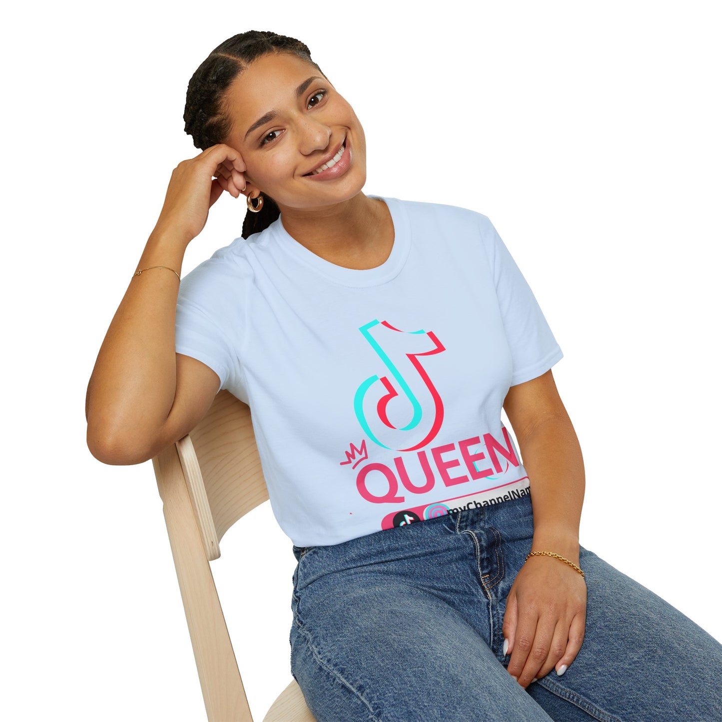 TikTok Queen Graphic T-Shirt — Personalized Channel Name, 'New Day New Start' Back Design