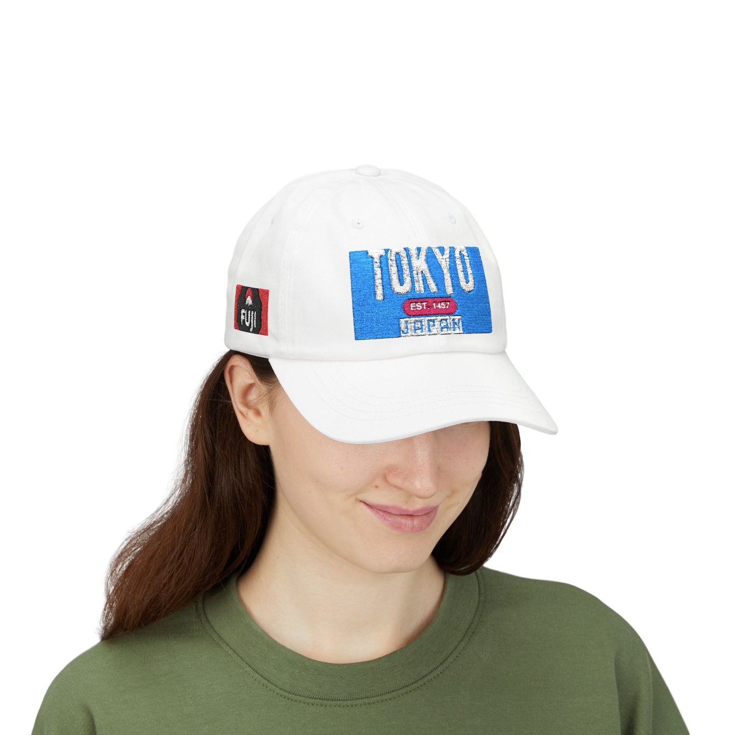 Tokyo Retro Patch Dad Cap – White Embroidered Travel Baseball Hat