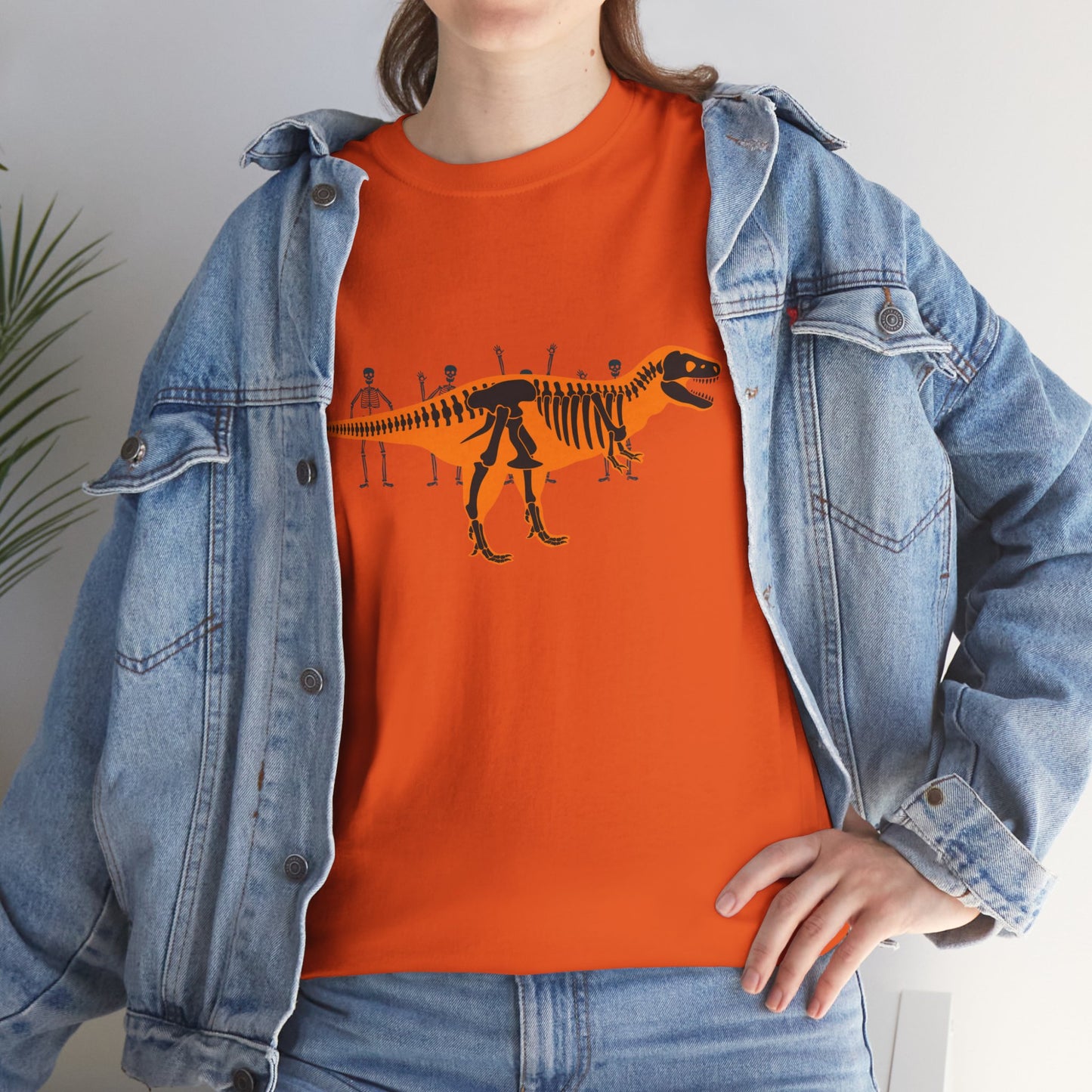 Dinosaur Graphic Tee — Retro Neon T-Rex & Skeleton Shirt