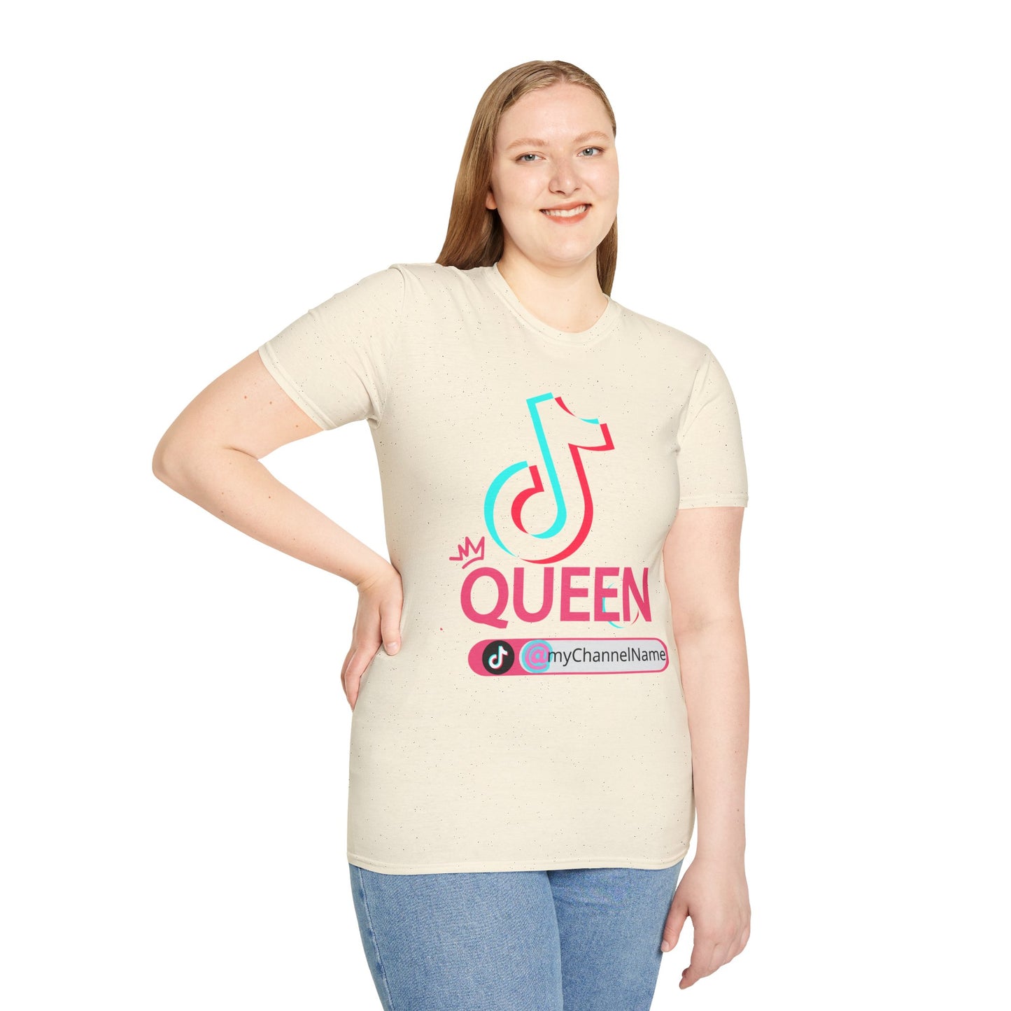 TikTok Queen Graphic T-Shirt — Personalized Channel Name, 'New Day New Start' Back Design