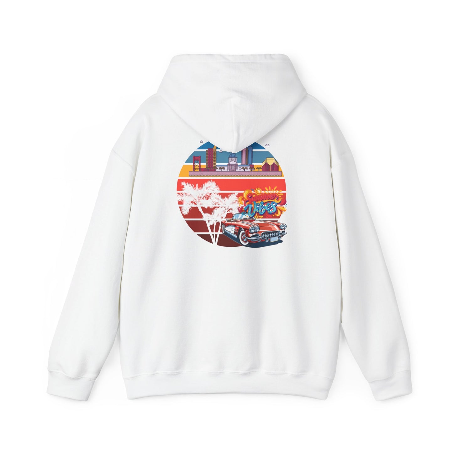 Los Angeles Retro Surf Hoodie — Vintage Sunset Car & Palm Tree Sweatshirt