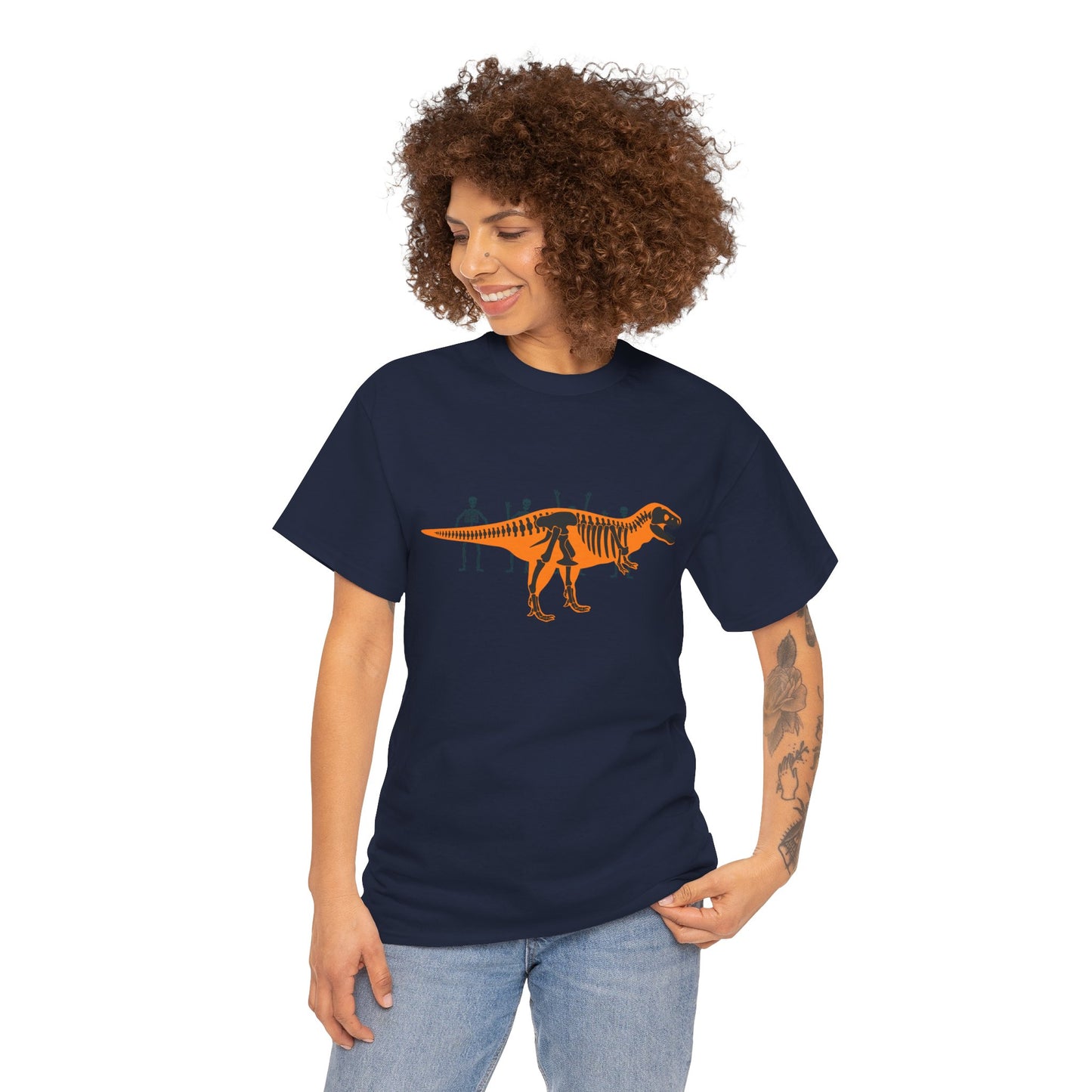 Dinosaur Graphic Tee — Retro Neon T-Rex & Skeleton Shirt