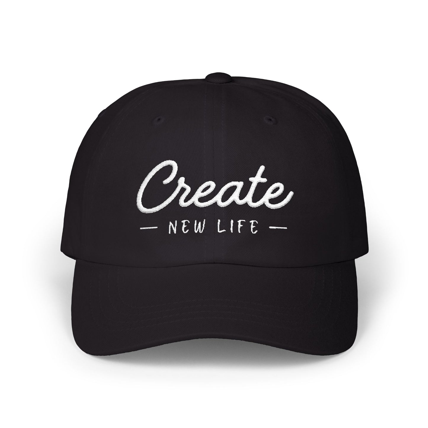 Create New Life — Embroidered White Baseball Cap for Regular Use